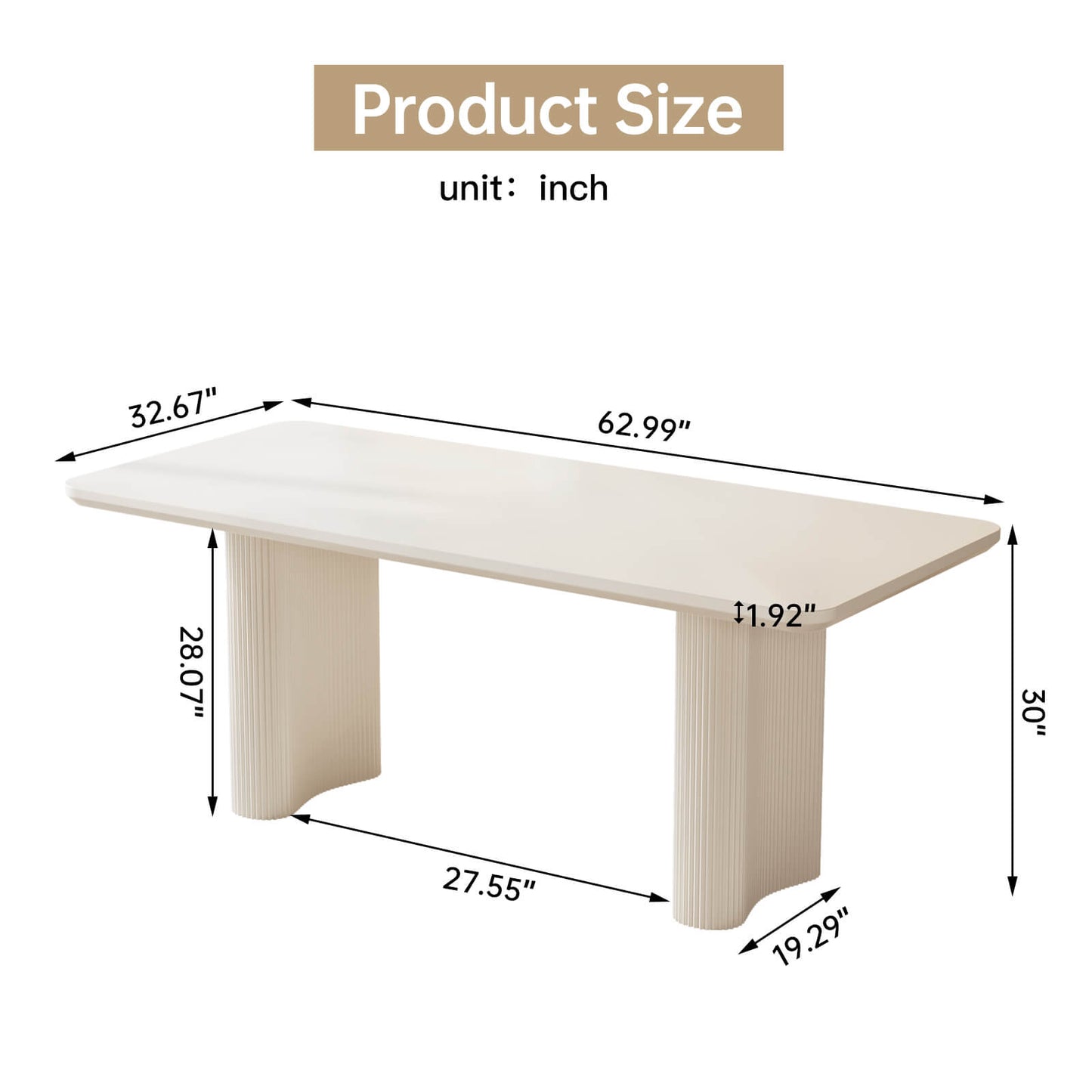 Guyii 62.99" White Rectangular Dining Table Set with 4 Chairs, Modern Kitchen Table Set
