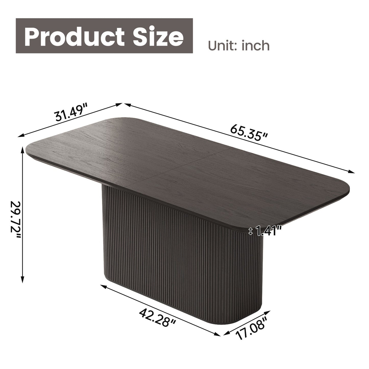 Guyii 63.55" Rectangular Dining Table, Modern Kitchen Table for Kitchen, Living Room (Black, Table Only)