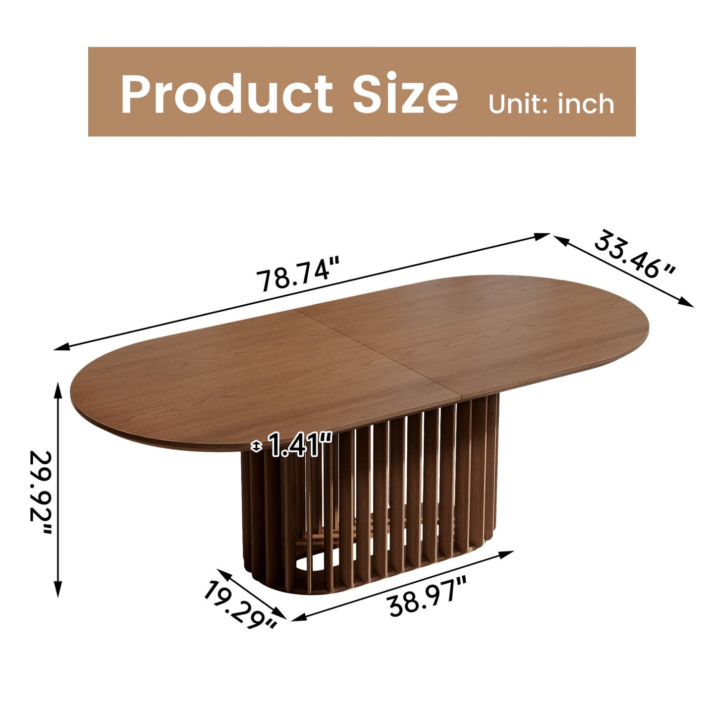 Guyii Dark Walnut Oval Dining Table 78″ – Modern Farmhouse Table for 4–8 People, Table Only