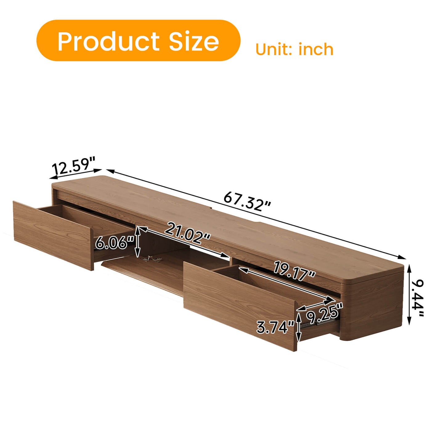 Guyii Best Floating TV Stand - Walnut Finish | Wall-Mounted TV Cabinet