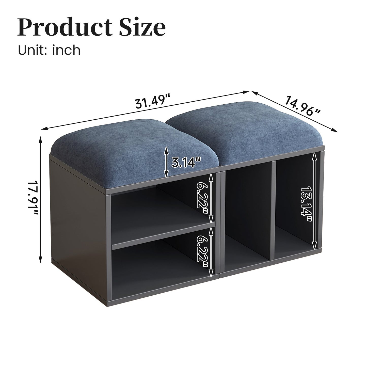 Guyii Velvet Shoe Stool with Padded Seat, Blue Entryway Stools with Storage, Multi-Functional Stool