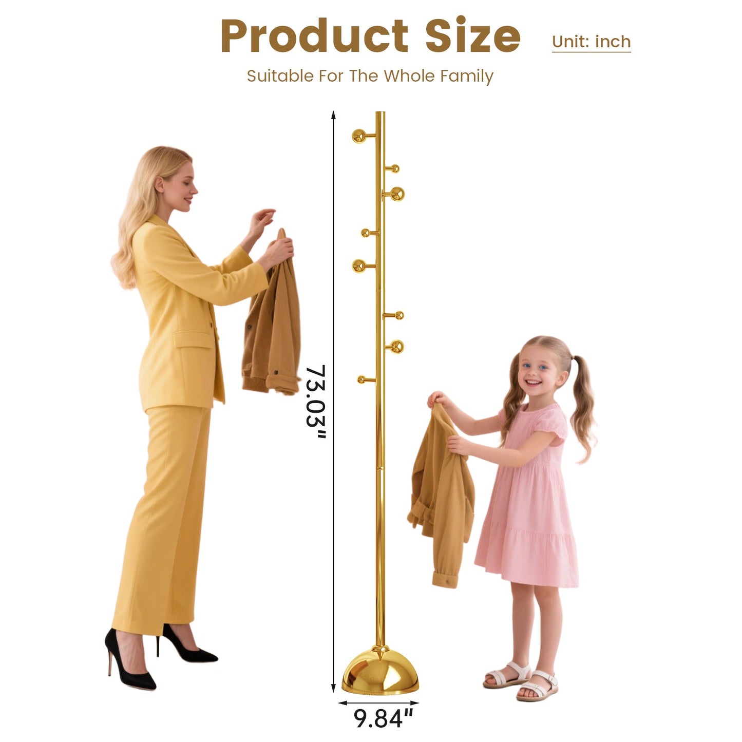 Guyii Gold Metal Coat or Hat Rack Stand Freestanding, with Metal Base