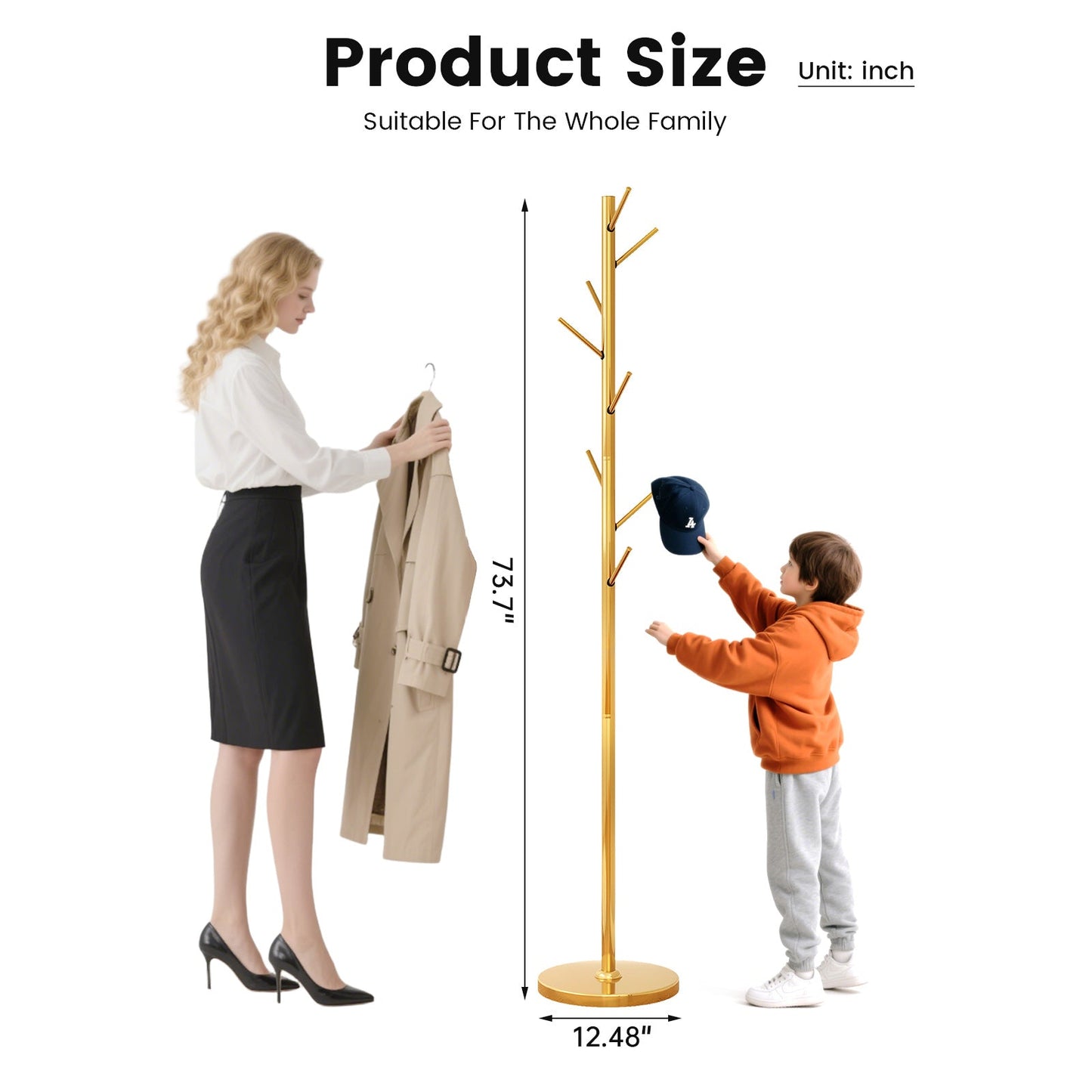 Guyii Metal Coat Rack with 8 Hooks, Modern Tree Branch Style Stand for Coats, Hats, Scarves