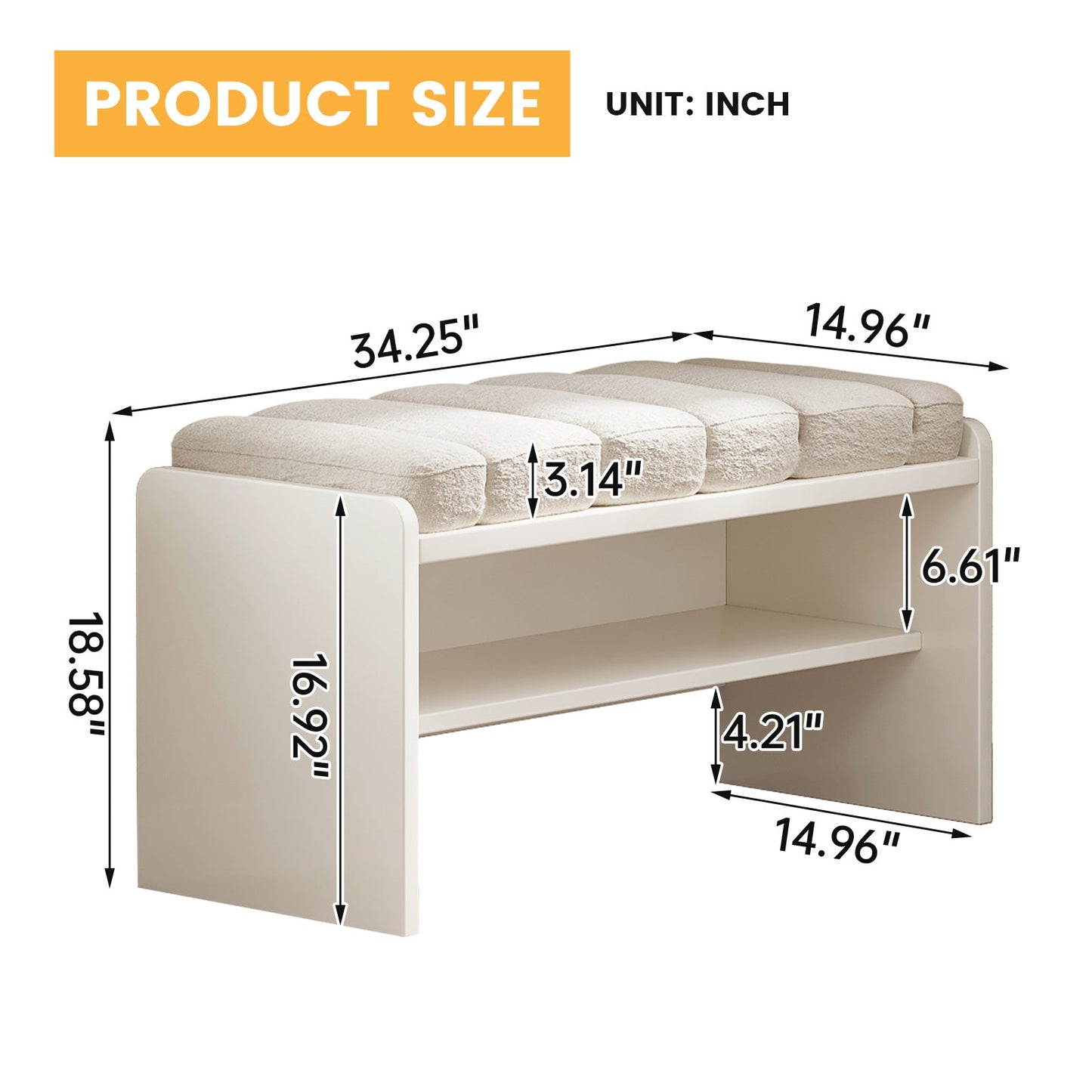 Guyii Cream White Shoe Bench with Storage – Modern Entryway Stool with Padded Seat for Bedroom, Hallway, Living Room