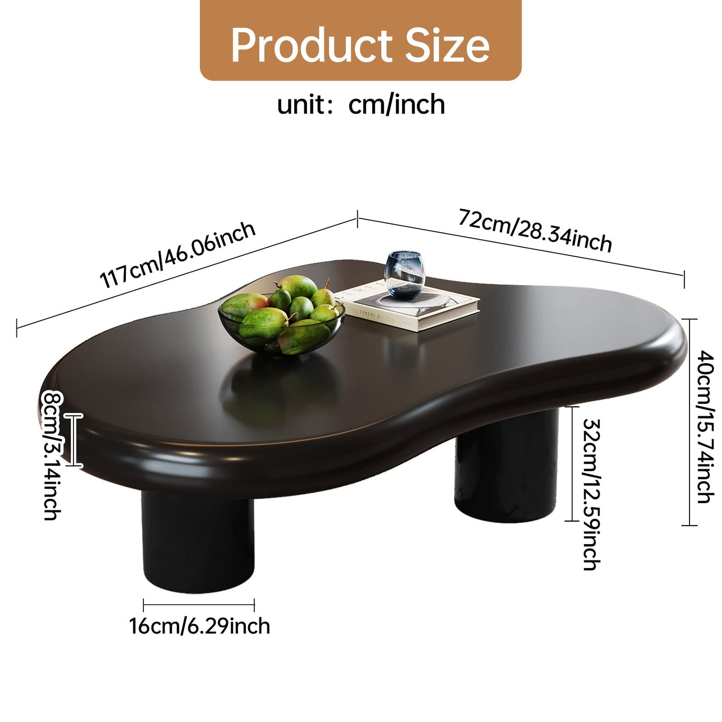 Guyii Black Cloud Coffee Table – Modern Irregular 3-Leg Design, Q1522-UK