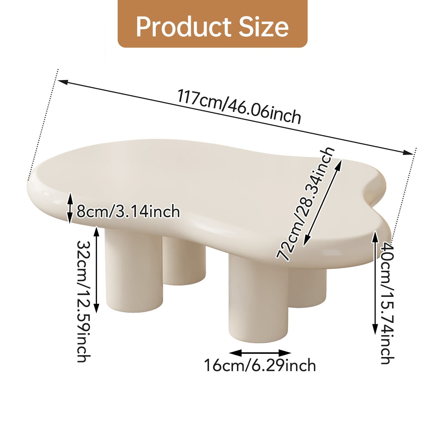Guyii Cloud-Shaped Coffee Table – Modern White Irregular 4-Leg Design, Rounded Edge Centre Table for Living Room, | Q1523-UK