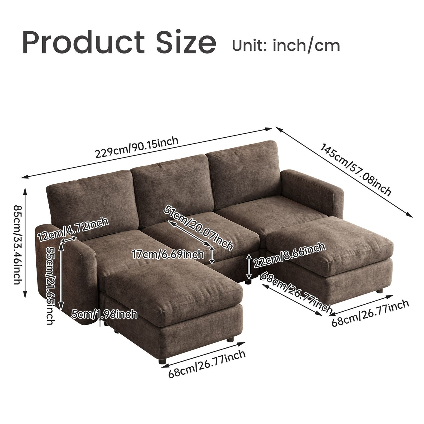 Guyii Oversized Modular Sectional Sofa, Dark Brown 4-9 Seater U-Shaped Convertible Couch with Storage Ottomans, Fabric, Easy Assembly