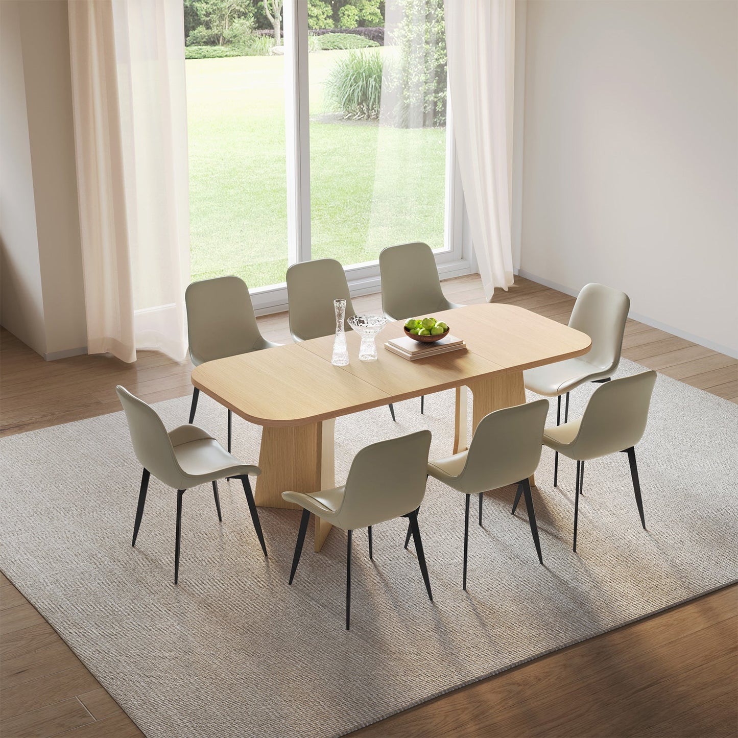 Guyii 70.8" Rectangular Dining Table Set with 4-8 Upholstered Chairs, Modern Farmhouse Kitchen & Dining Room Table for 4-8 People