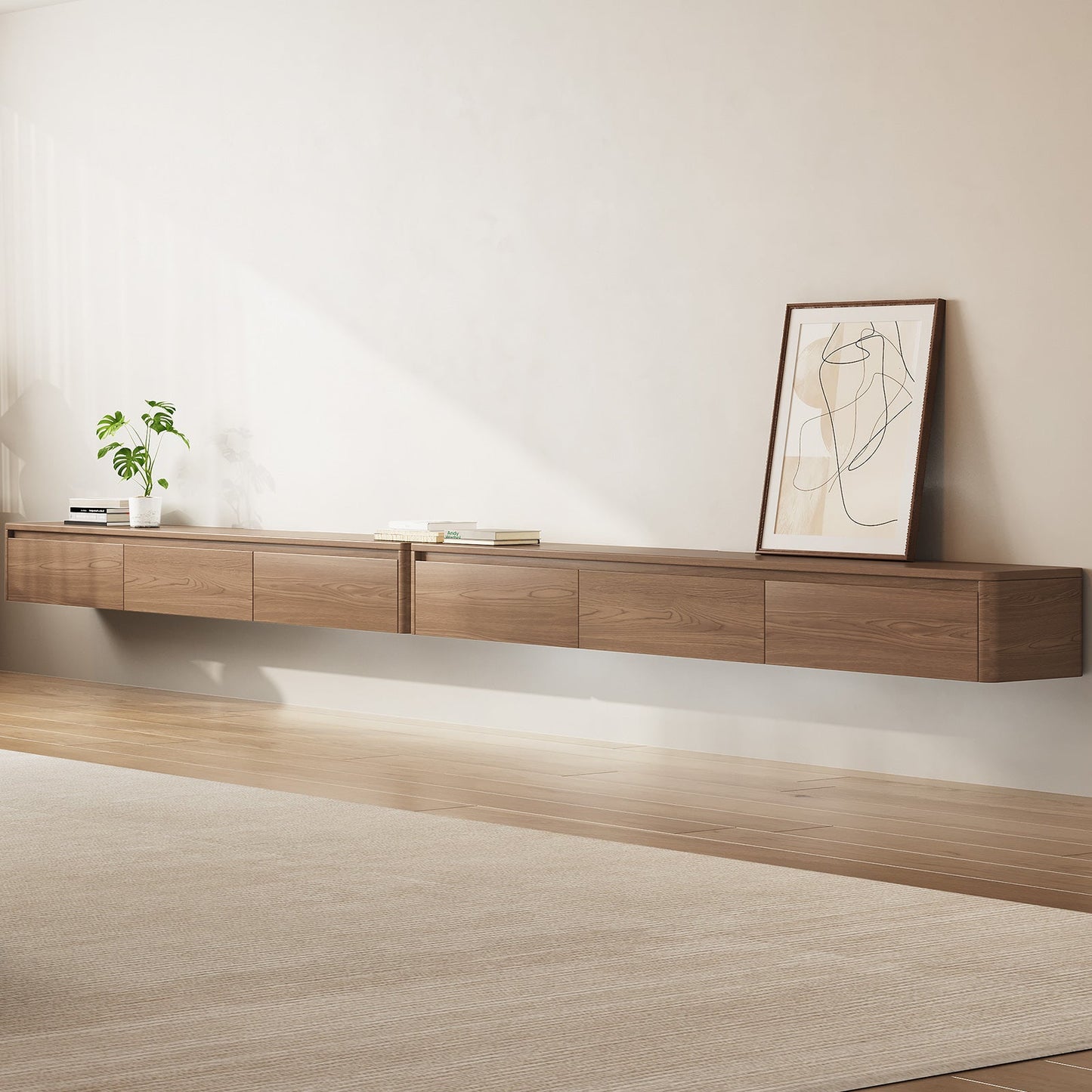 Guyii Best Floating TV Stand - Walnut Finish | Wall-Mounted TV Cabinet