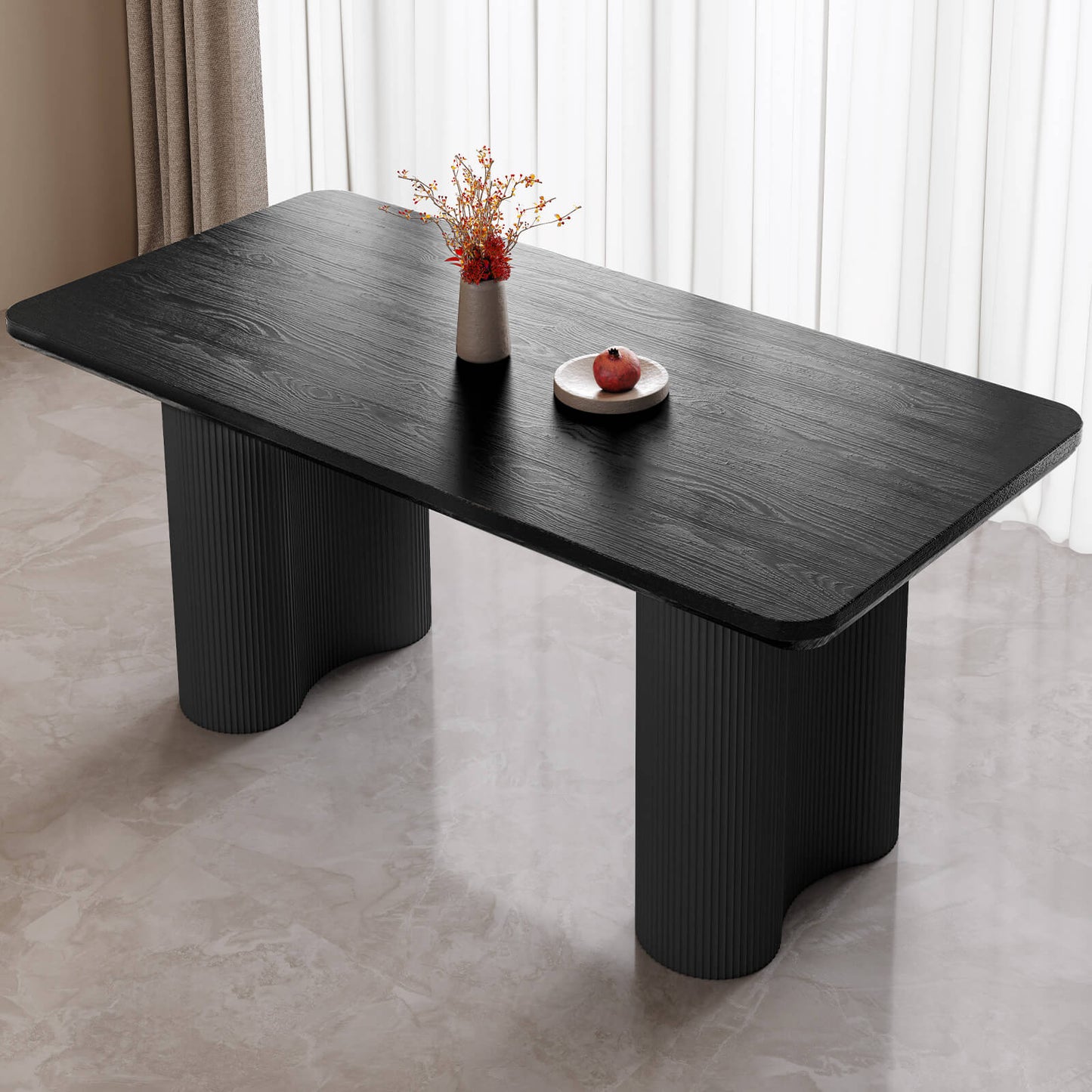 Guyii 62.99" Black Rectangular Dining Table Set with 4 Chairs, Modern Kitchen Table Set