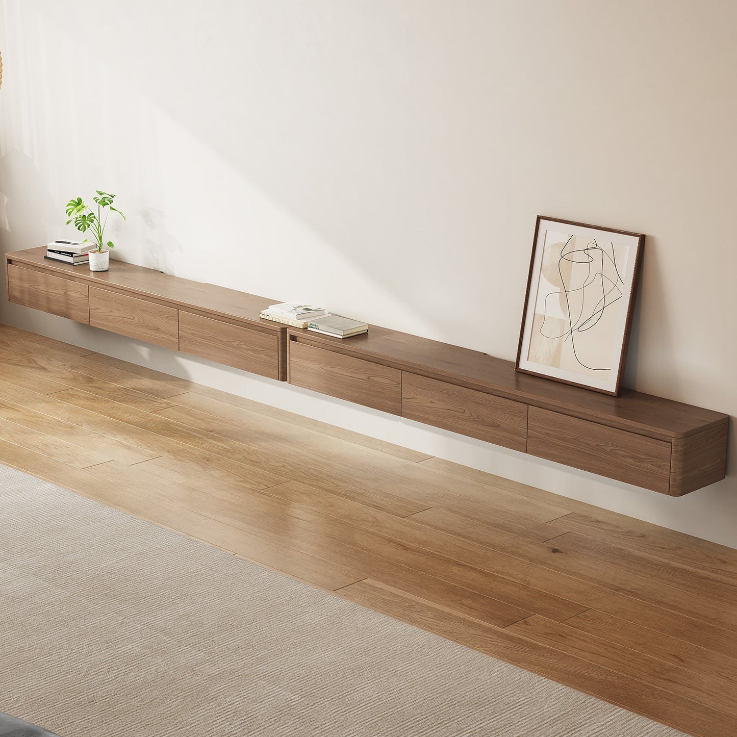 Guyii Best Floating TV Stand - Walnut Finish | Wall-Mounted TV Cabinet
