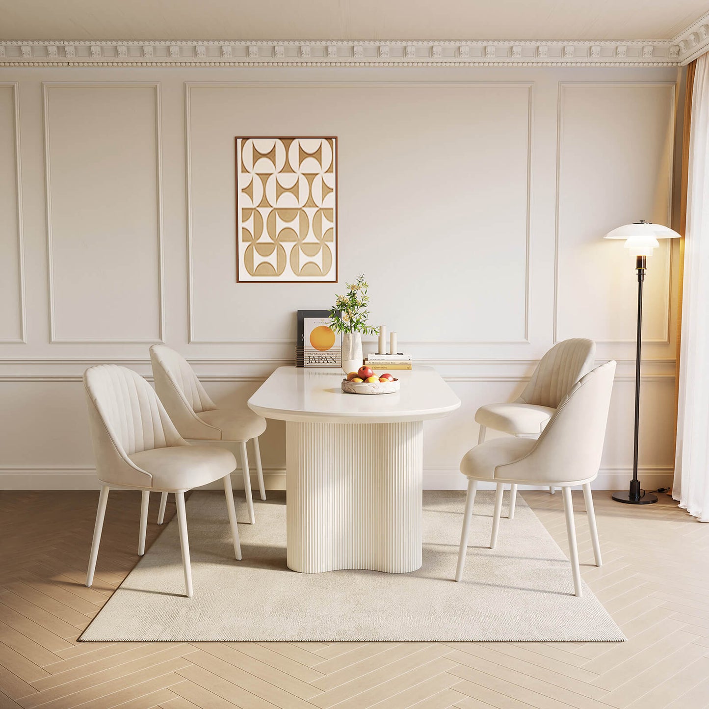 Guyii 62.99" White Dining Table Set with 4 Chairs, Modern Kitchen Table Set