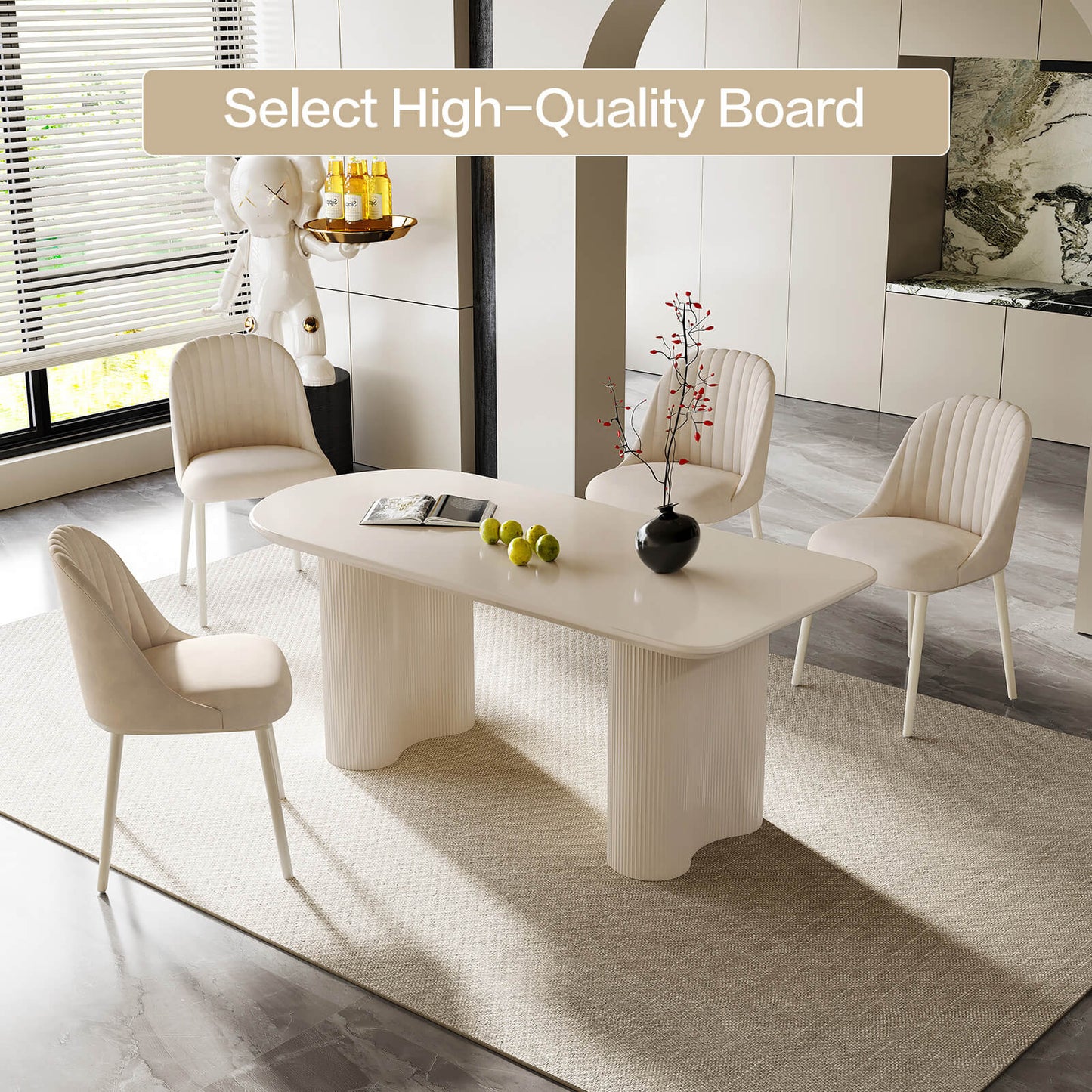 Guyii 70.87" White Dining Table Set with 6 Chairs, Modern Kitchen Table Set