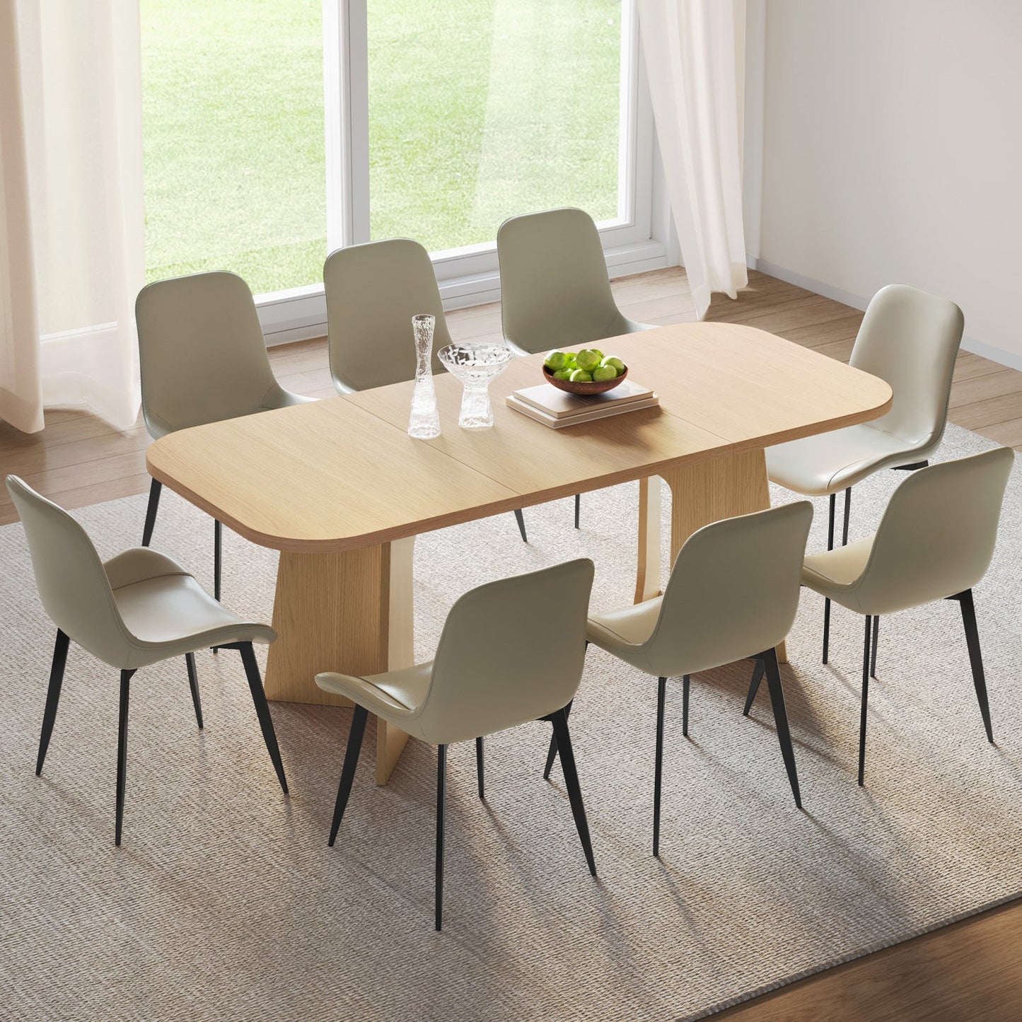 Guyii 70.8" Rectangular Dining Table Set with 4-8 Upholstered Chairs, Modern Farmhouse Kitchen & Dining Room Table for 4-8 People