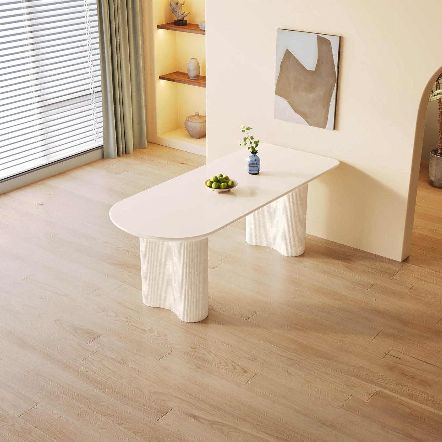 Guyii 70.86" White Oval Dining Table, Modern Kitchen Table for 6 People