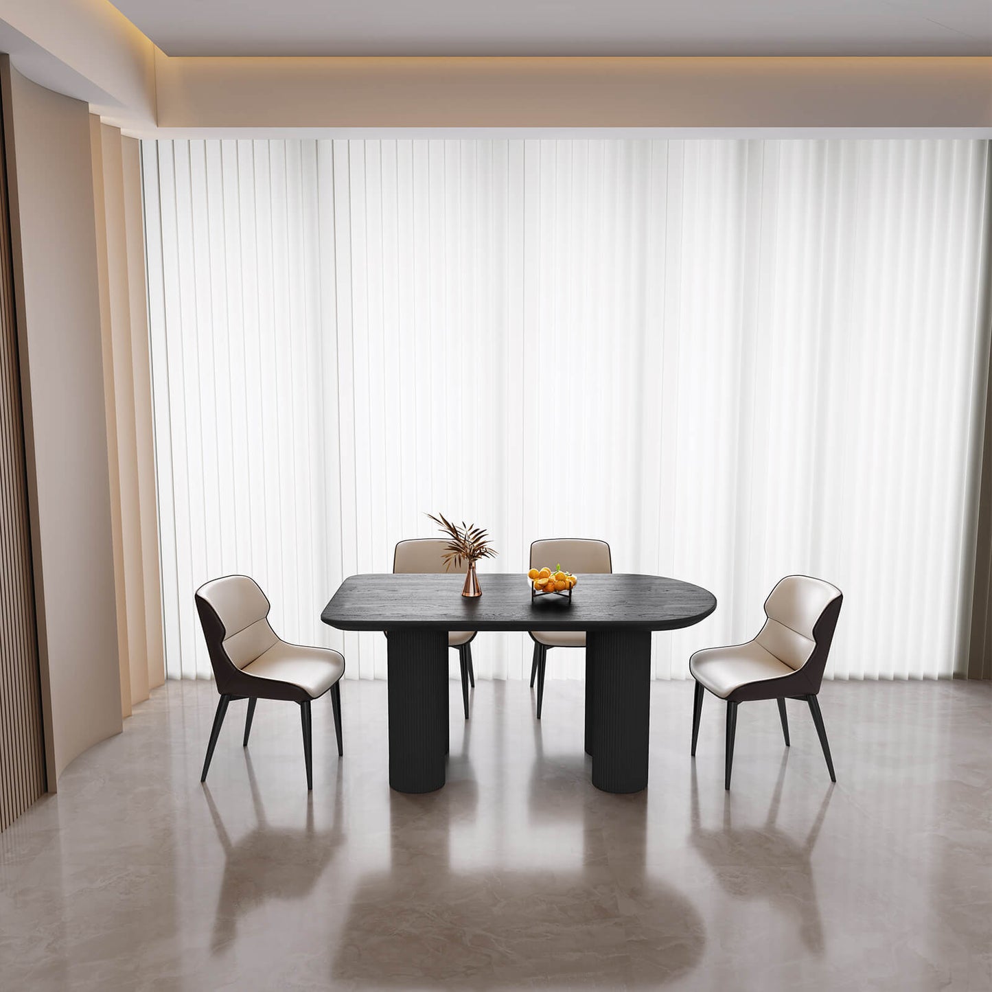 Guyii 55.11" Black Rectangular Dining Table Set with 4 Chairs, Modern Kitchen Table Set