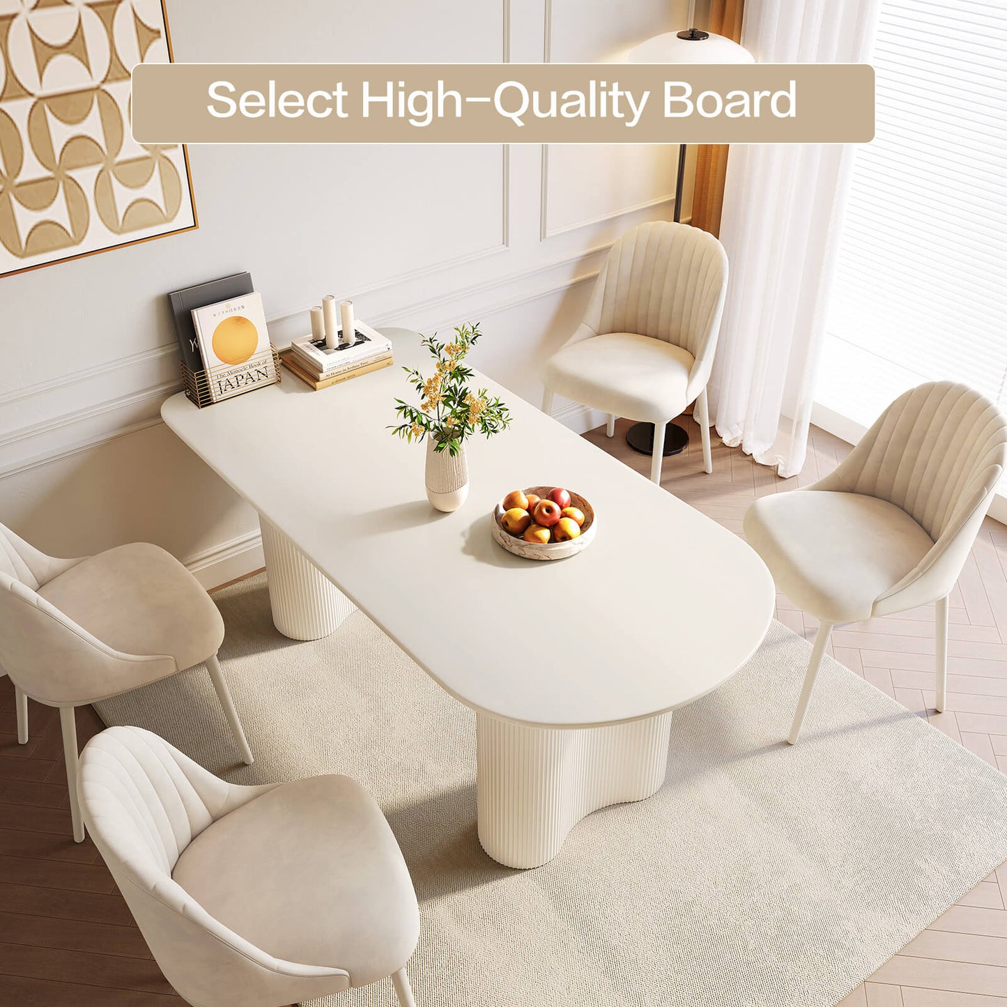 Guyii 62.99" White Dining Table Set with 4 Chairs, Modern Kitchen Table Set