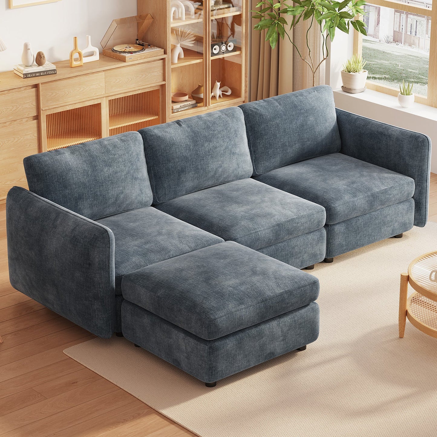 Guyii Oversized U-Shaped Modular Sectional Sofa with Storage Ottomans, 5-9 Seater Couch for Living Room, Blue Fabric, Easy Assembly