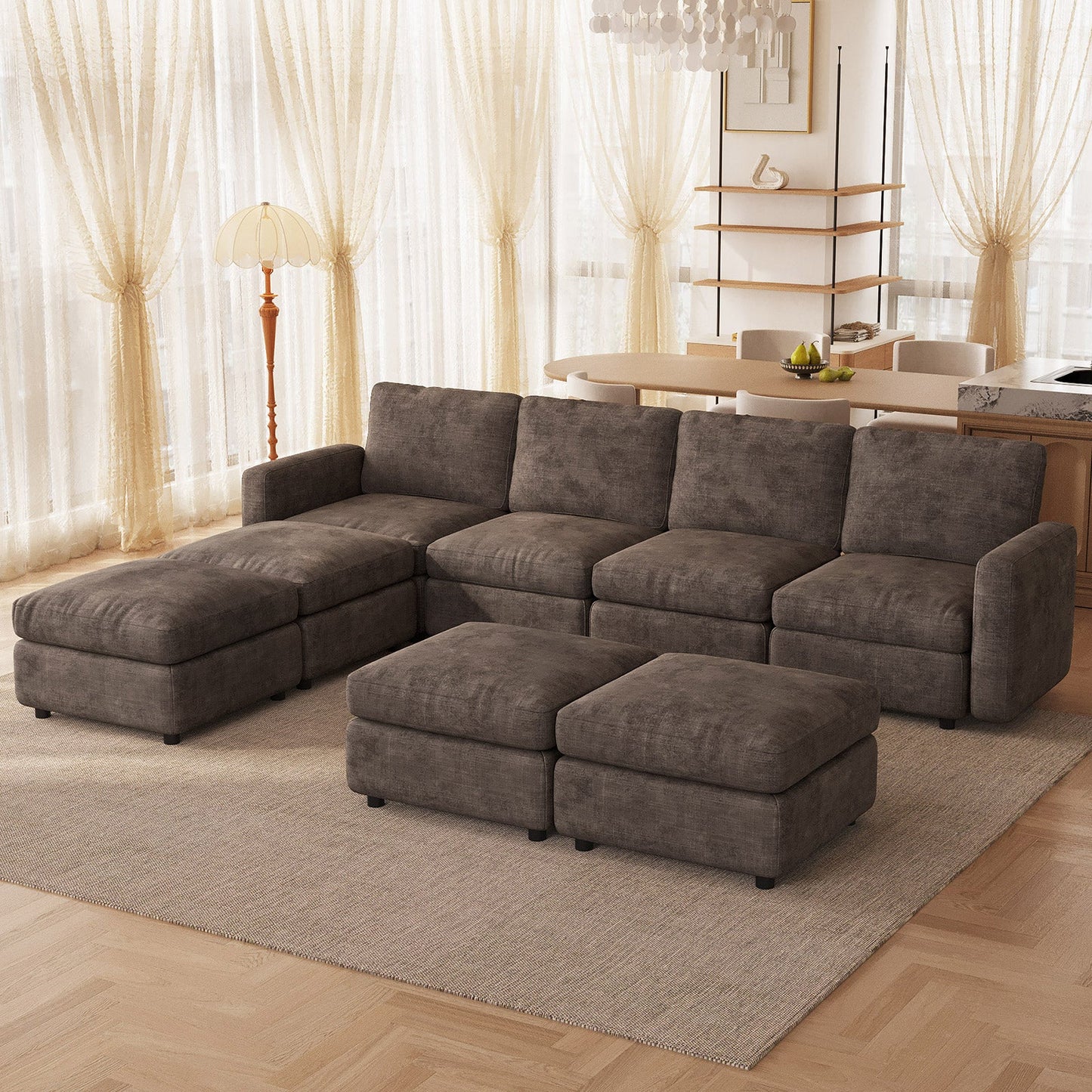 Guyii Oversized Modular Sectional Sofa, Dark Brown 4-9 Seater U-Shaped Convertible Couch with Storage Ottomans, Fabric, Easy Assembly