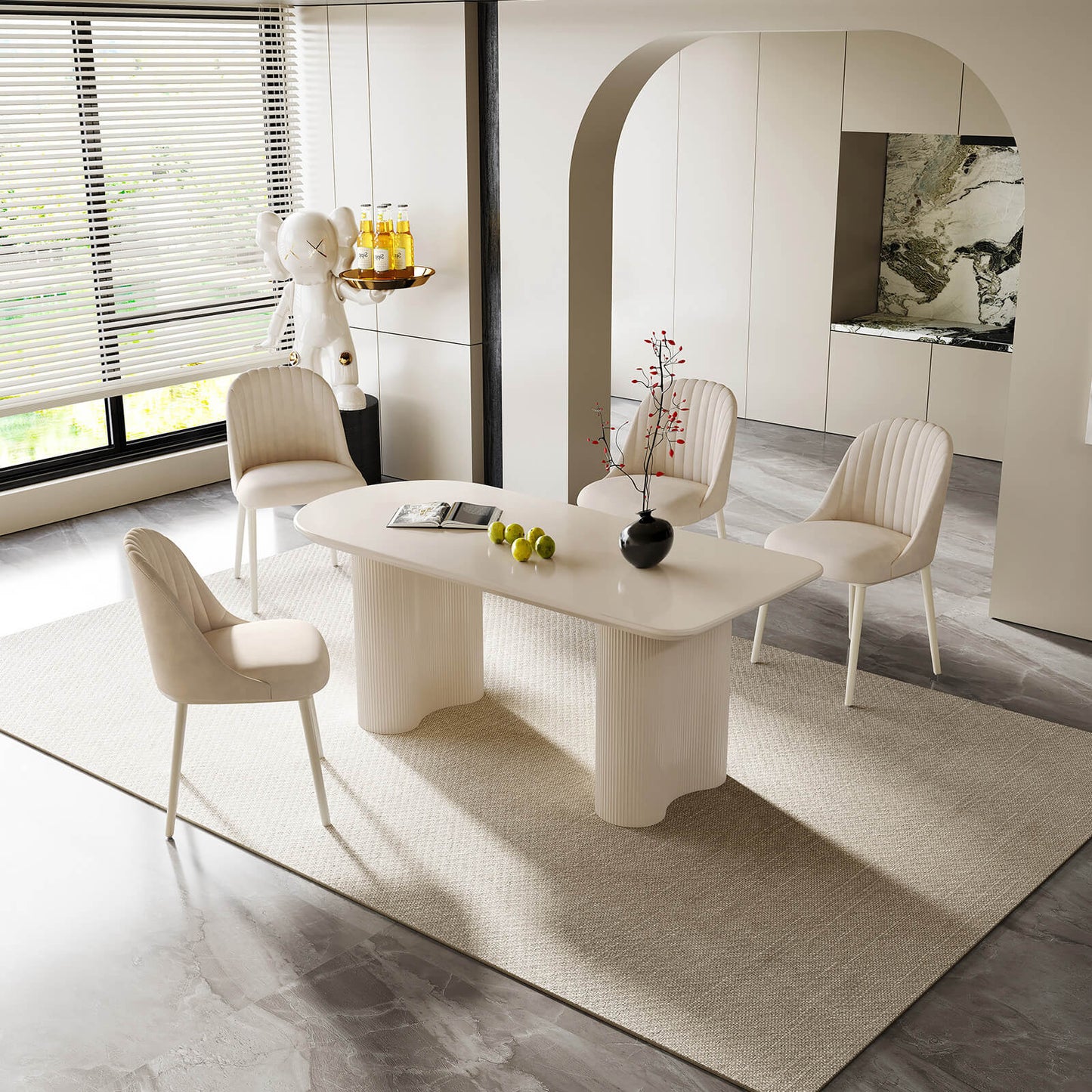 Guyii 70.87" White Dining Table Set with 4 Chairs, Modern Kitchen Table Set