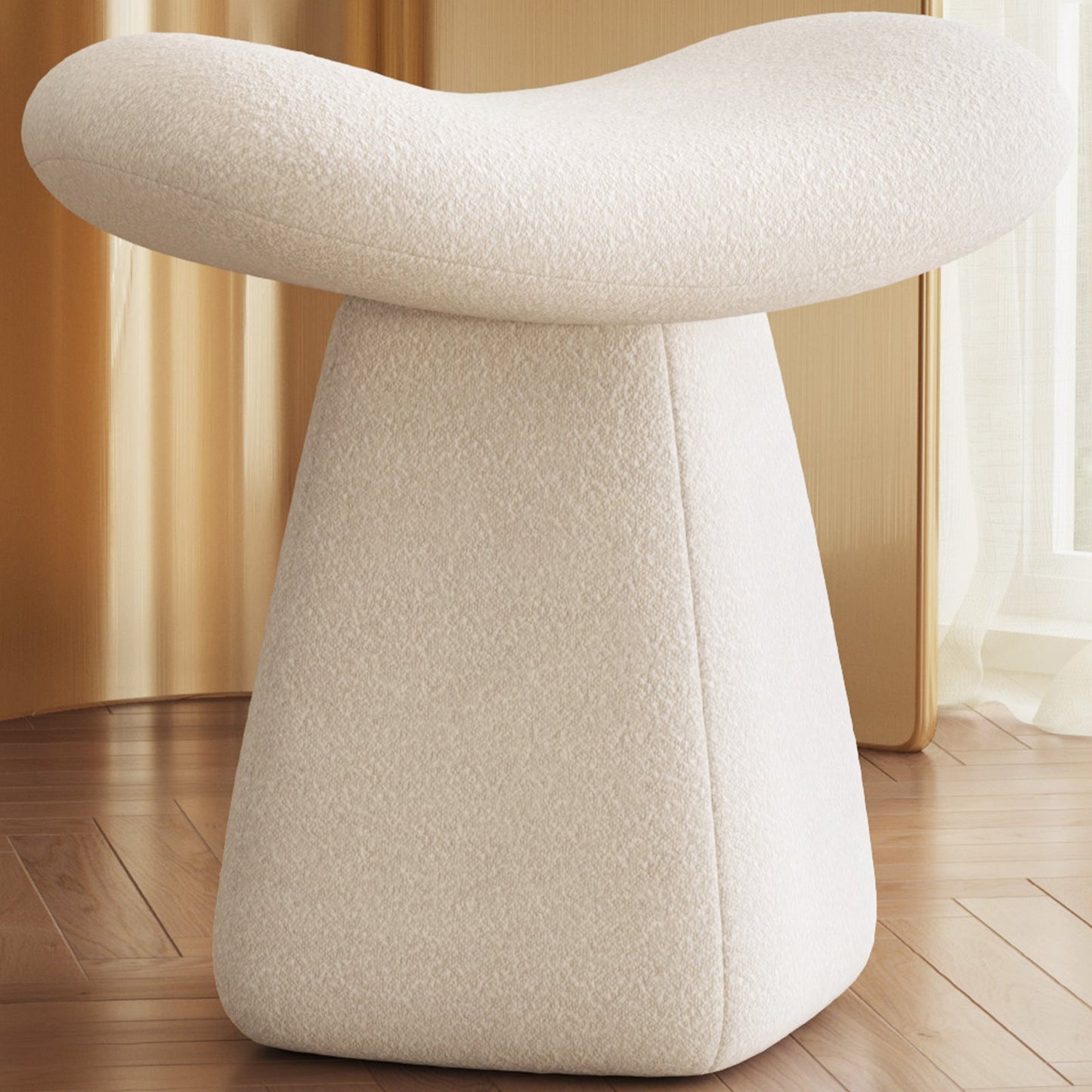Guyii Boucle Curved Saddle Makeup Stool, Modern Footrest for Dressing Table, Entryway, Living Room