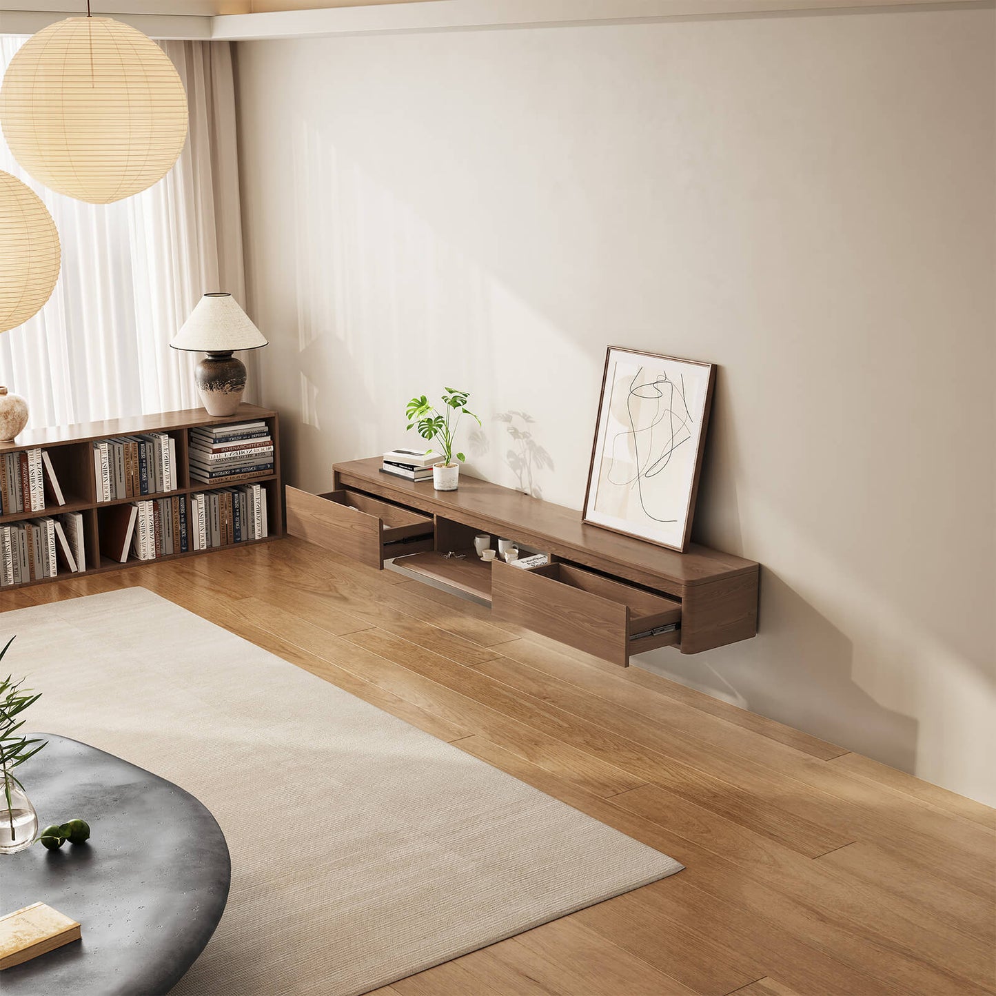 Guyii Best Floating TV Stand - Walnut Finish | Wall-Mounted TV Cabinet