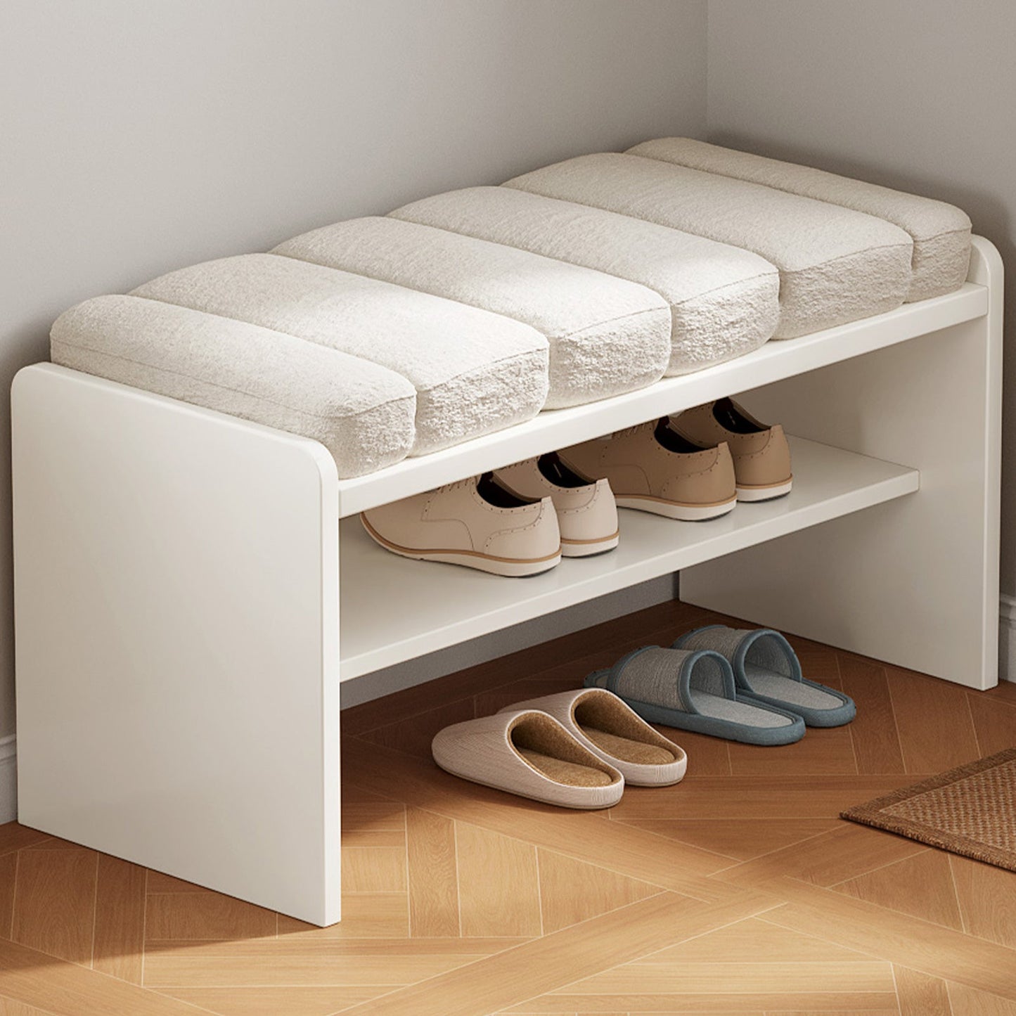 Guyii Cream White Shoe Bench with Storage – Modern Entryway Stool with Padded Seat for Bedroom, Hallway, Living Room