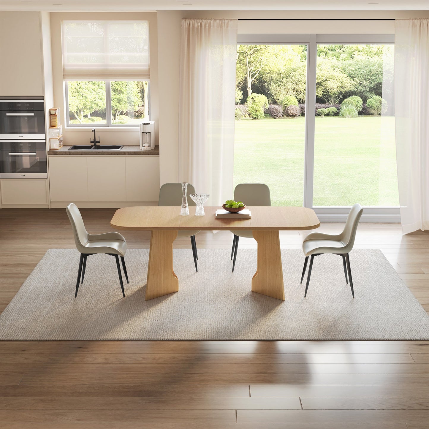 Guyii 70.8" Rectangular Dining Table Set with 4-8 Upholstered Chairs, Modern Farmhouse Kitchen & Dining Room Table for 4-8 People