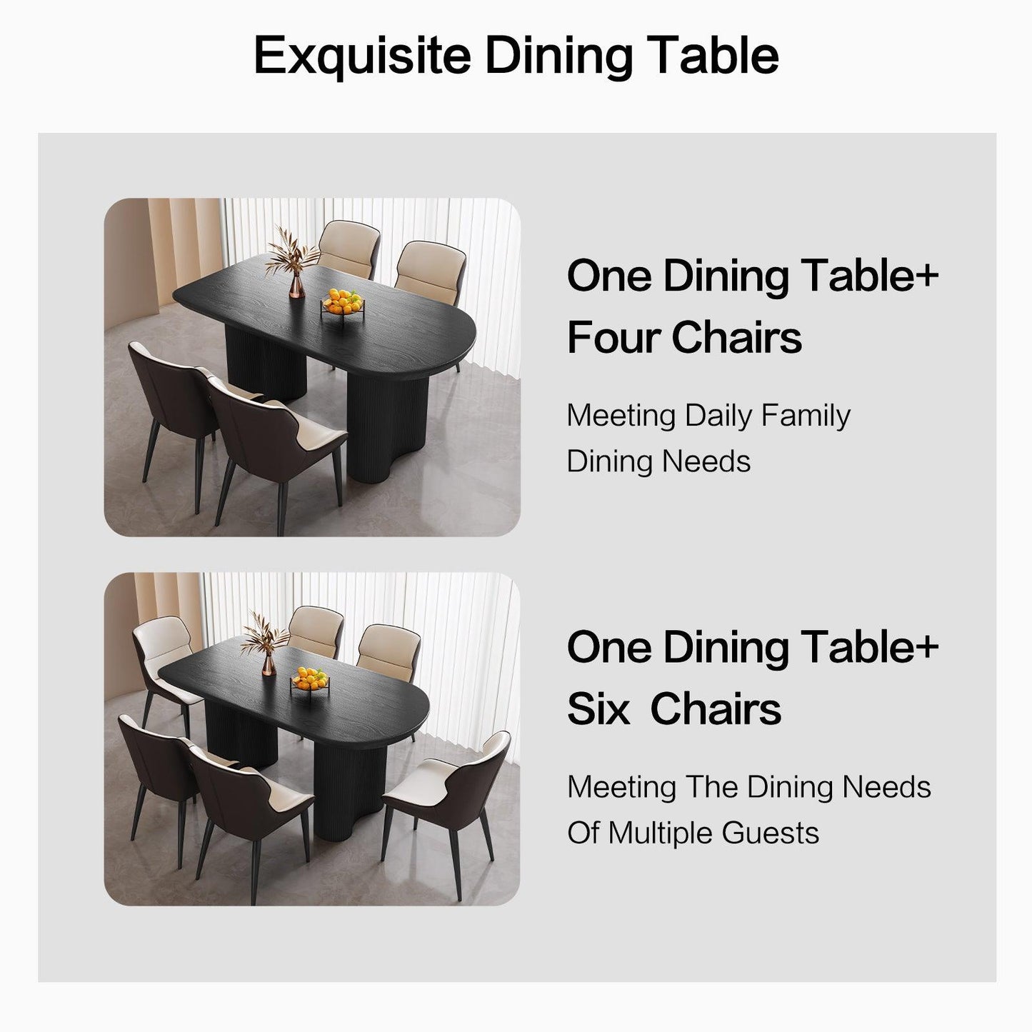 Guyii 55"-71" Black Dining Table, Modern Kitchen Table for Dining Room