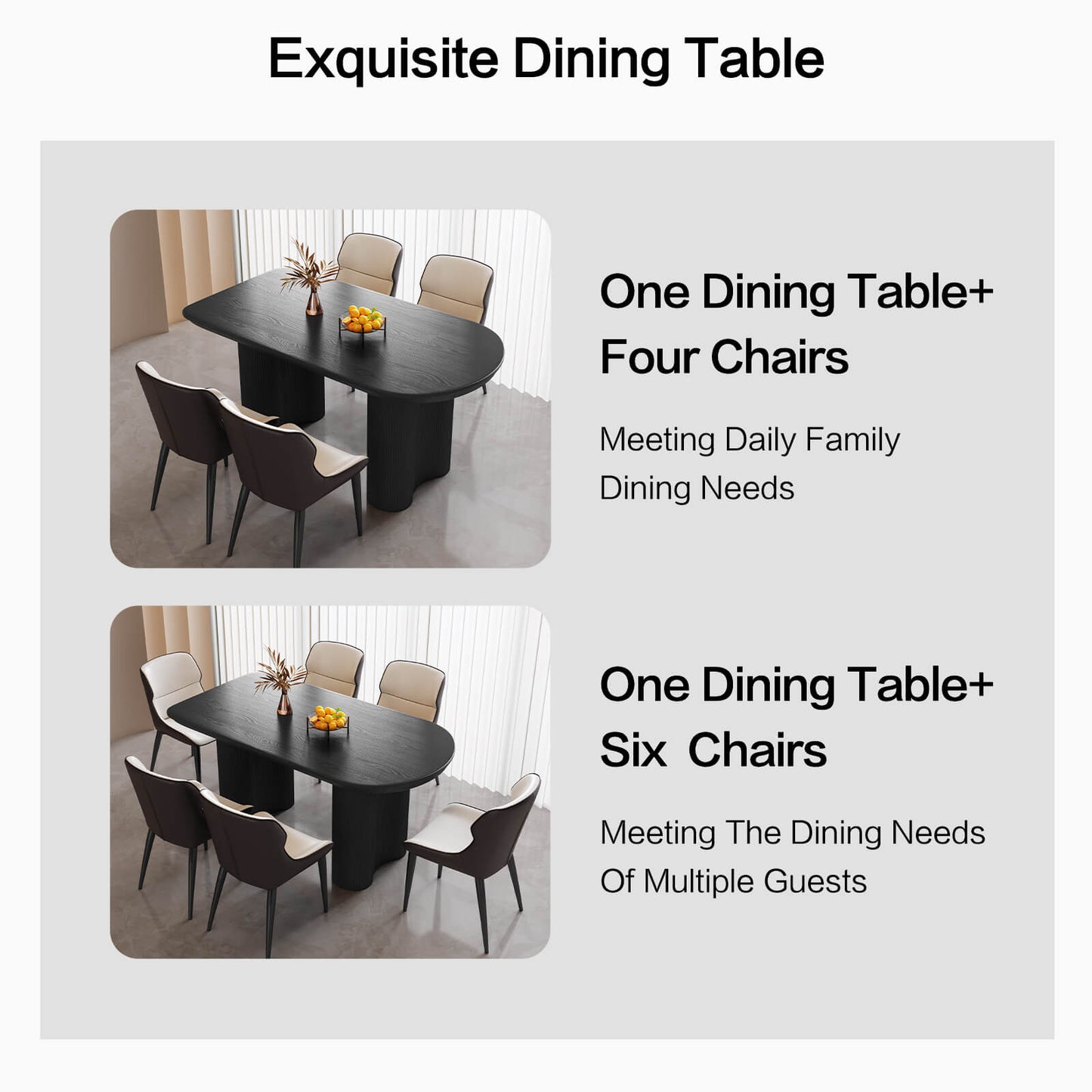 Guyii 55.11" Black Rectangular Dining Table Set with 4 Chairs, Modern Kitchen Table Set