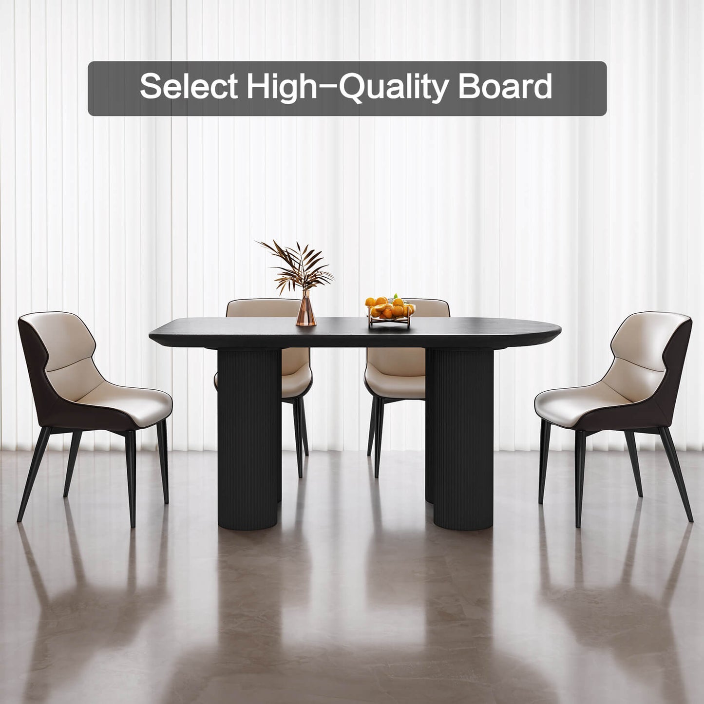 Guyii 55.11" Black Rectangular Dining Table Set with 6 Chairs, Modern Kitchen Table Set