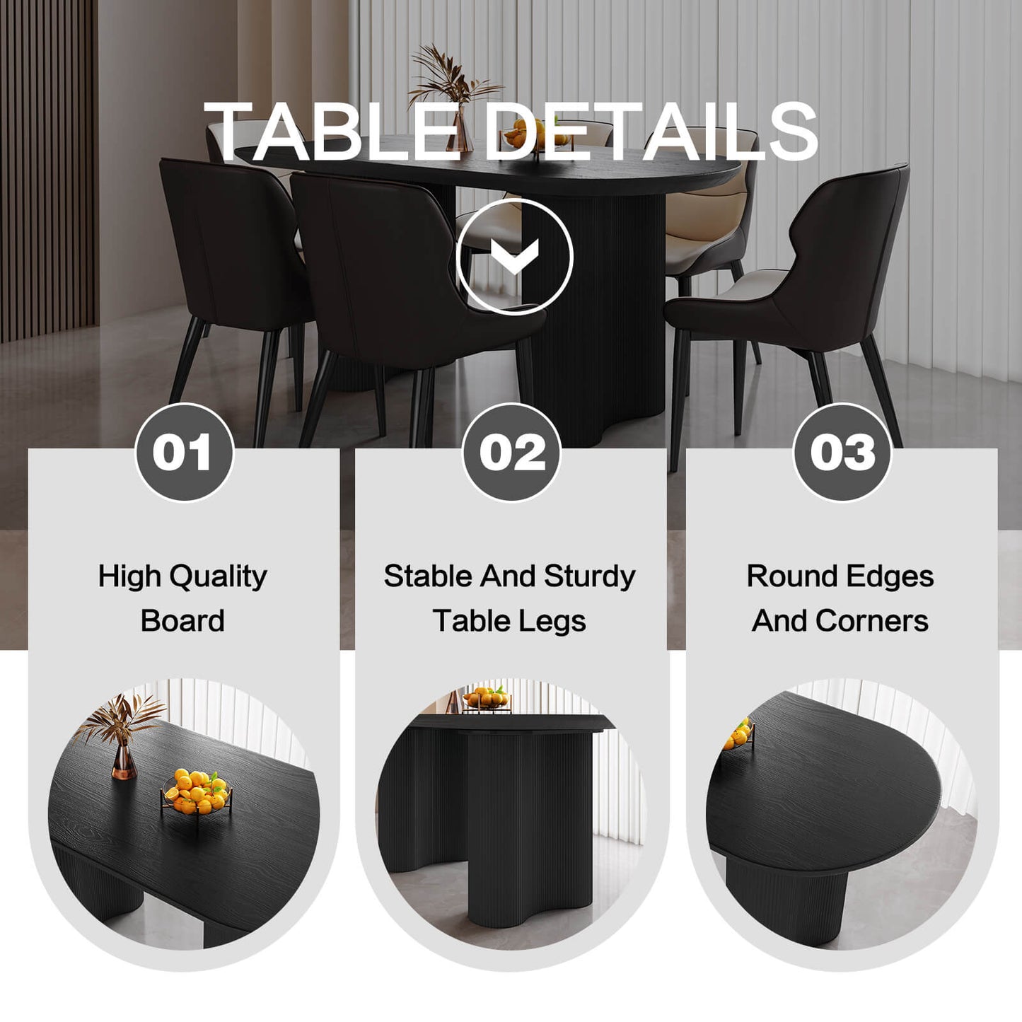 Guyii 55.11" Black Rectangular Dining Table Set with 6 Chairs, Modern Kitchen Table Set