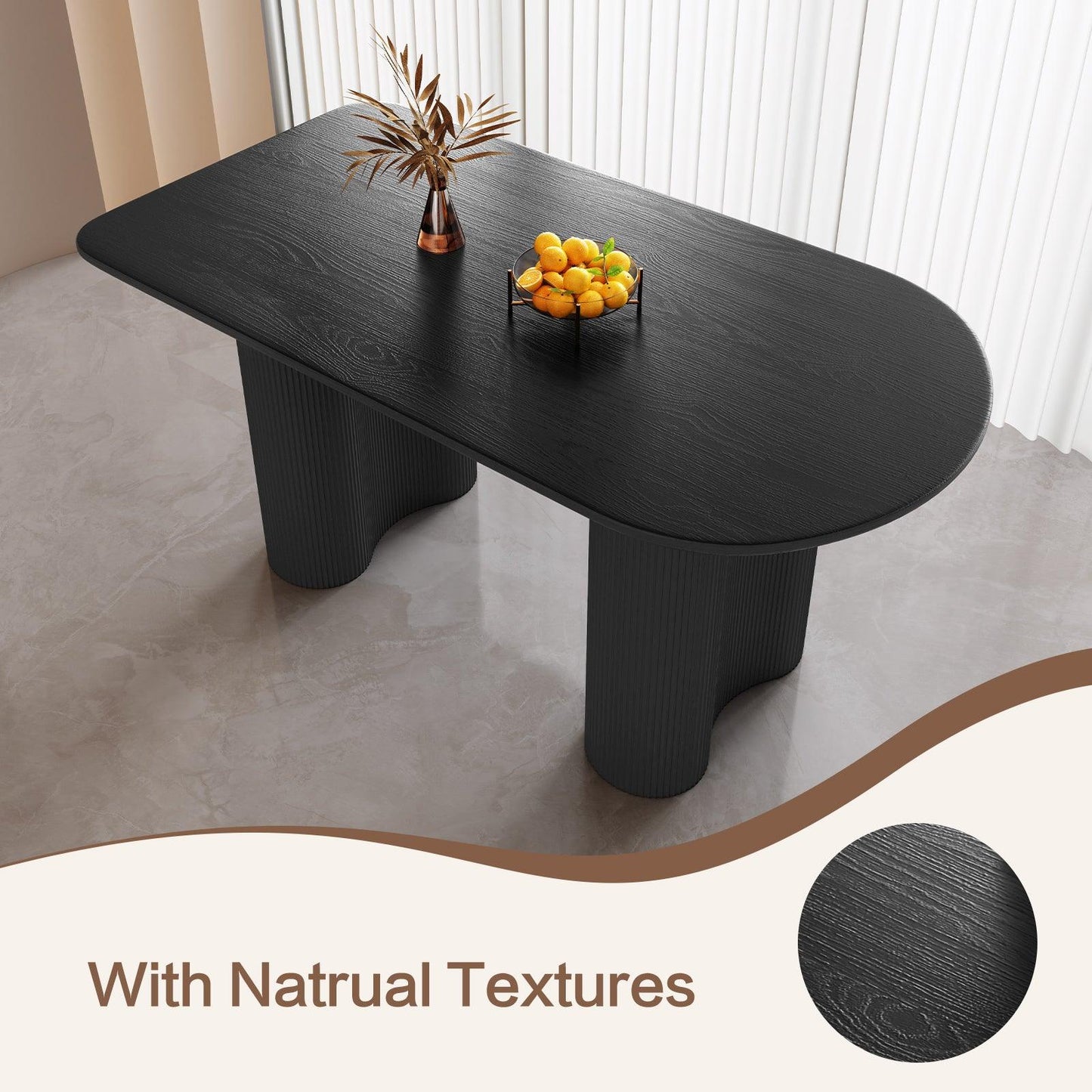 Guyii 55"-71" Black Dining Table, Modern Kitchen Table for Dining Room