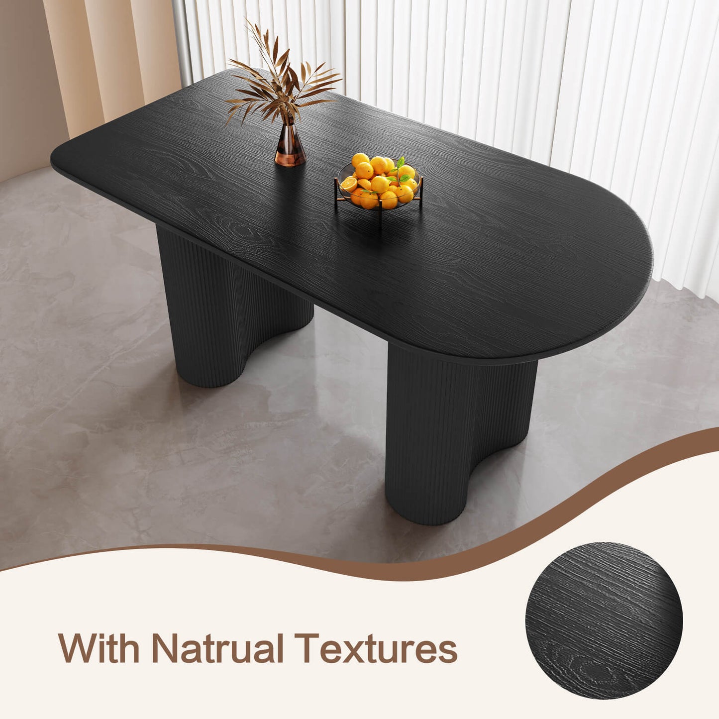 Guyii 55.11" Black Rectangular Dining Table Set with 4 Chairs, Modern Kitchen Table Set
