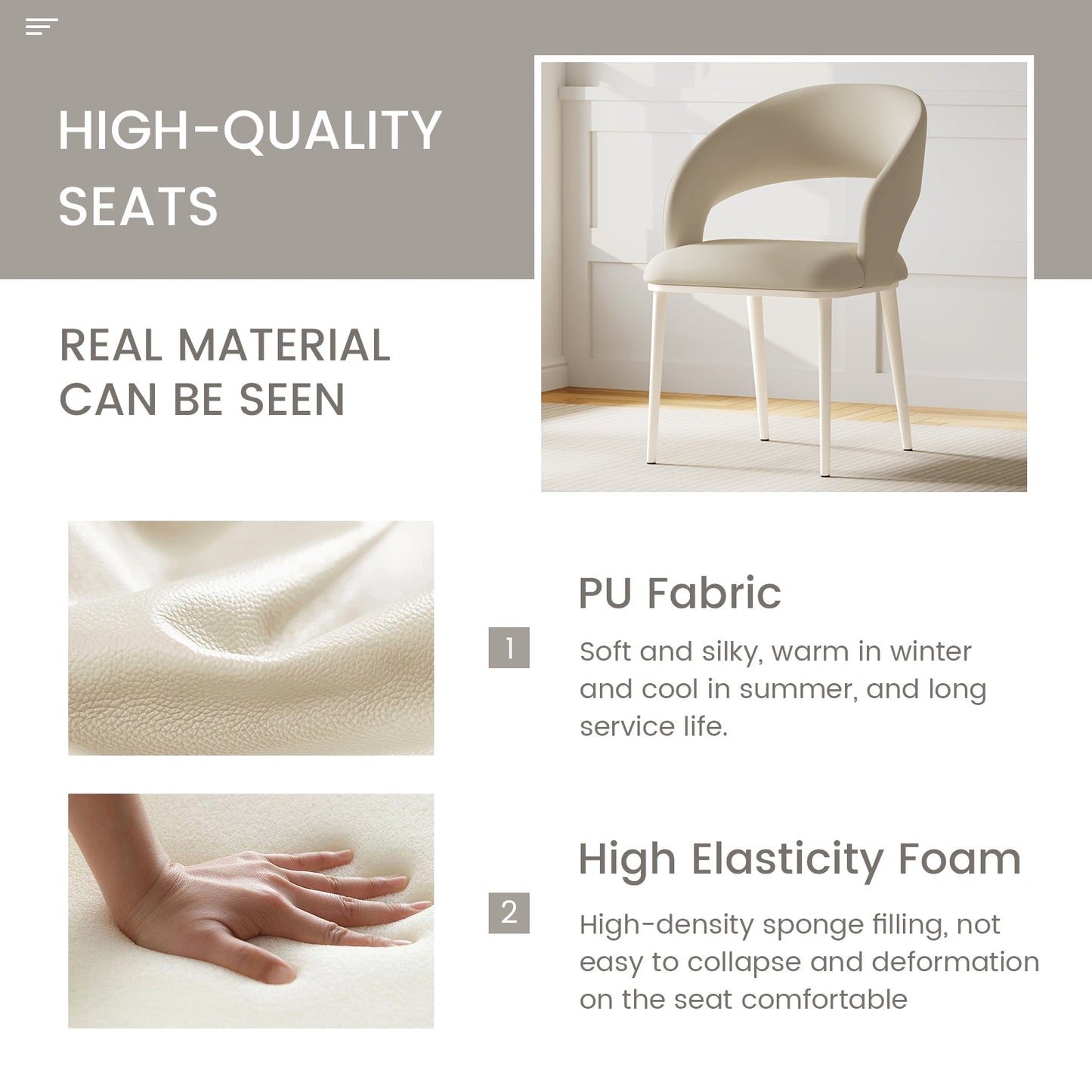 Guyii Modern Dining Chair Set of 2, PU Leather Upholstered Metel Legs