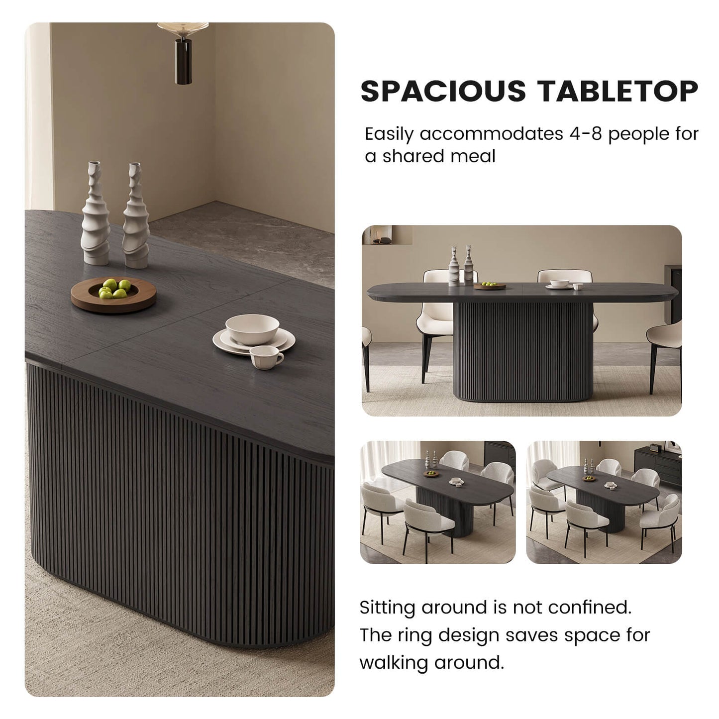 Guyii 86.61" Oval Dining Table, Modern Kitchen Table for 4-8 People, Table Only