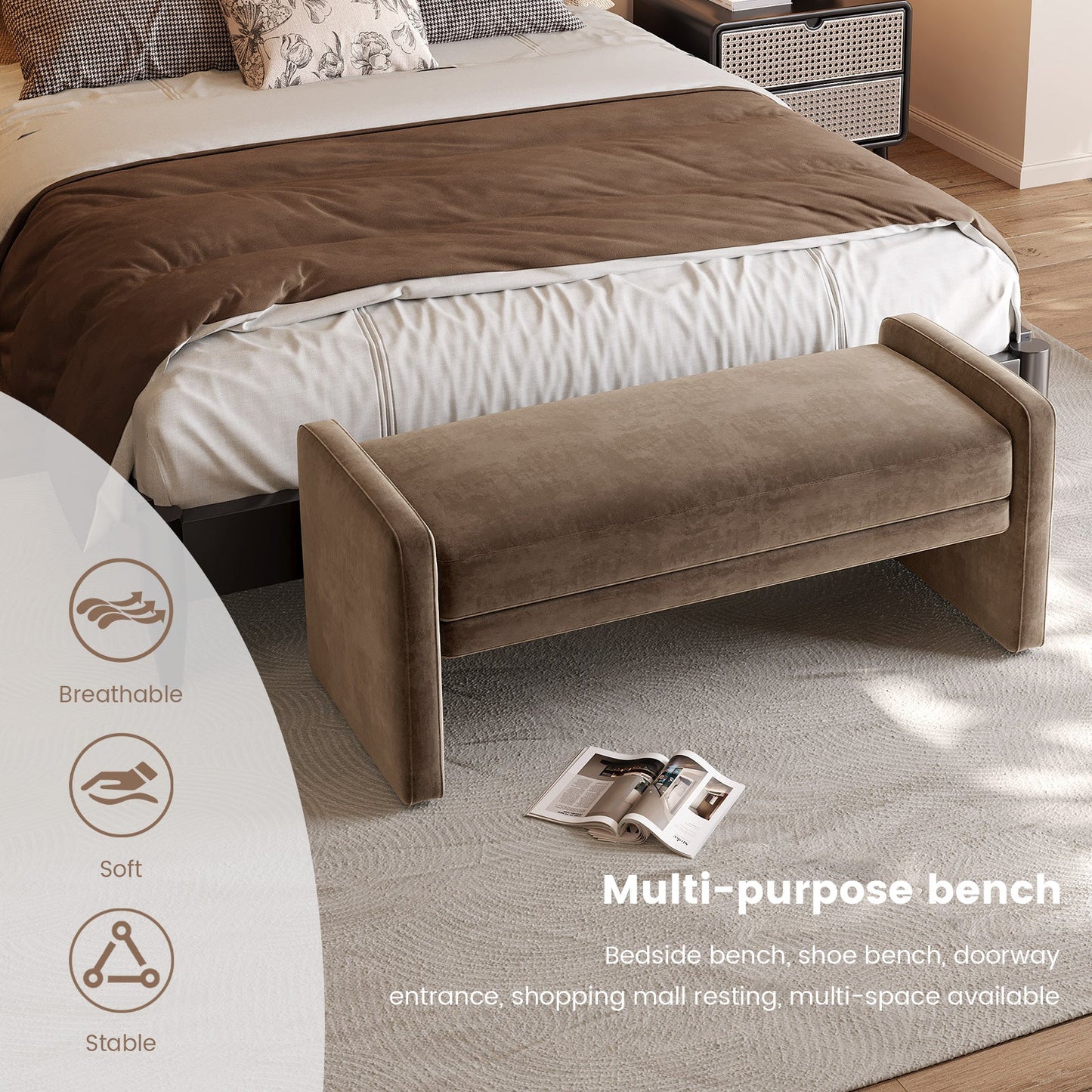 Guyii Deep Brown Multi-Functional Storage Bench – Modern Entryway & Bedroom Seat with Cushion