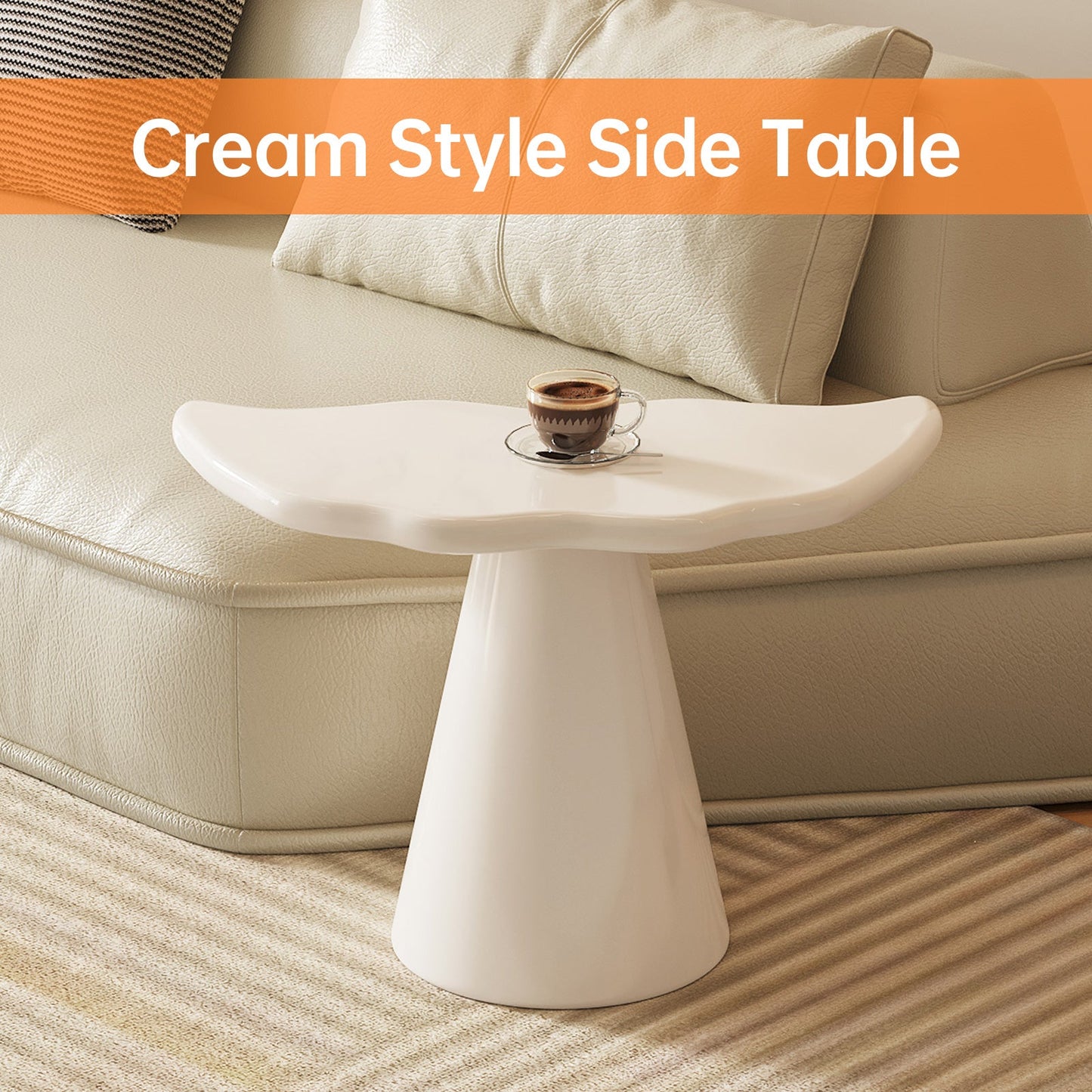 Guyii Irregular Side Table, Cream White End Table, Small Sofa Table
