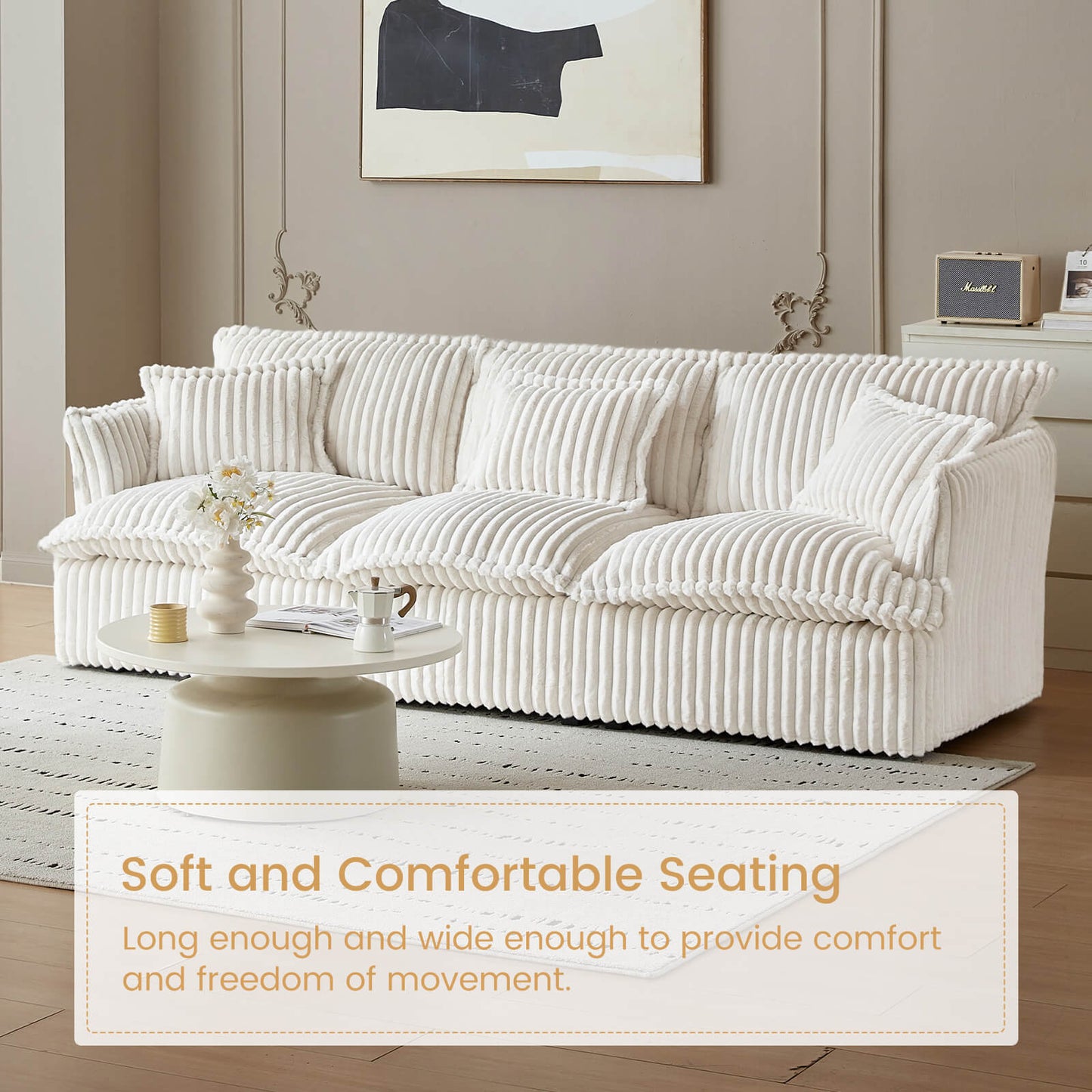 Guyii Oversized 3-Seater Sofa, Extra-Wide Convertible Sofa with 3 Pillows