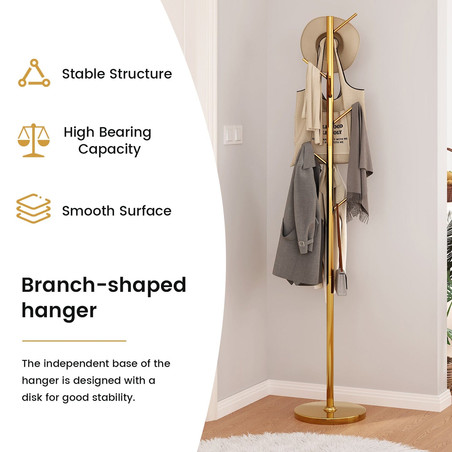Guyii Metal Coat Rack with 8 Hooks, Modern Tree Branch Style Stand for Coats, Hats, Scarves