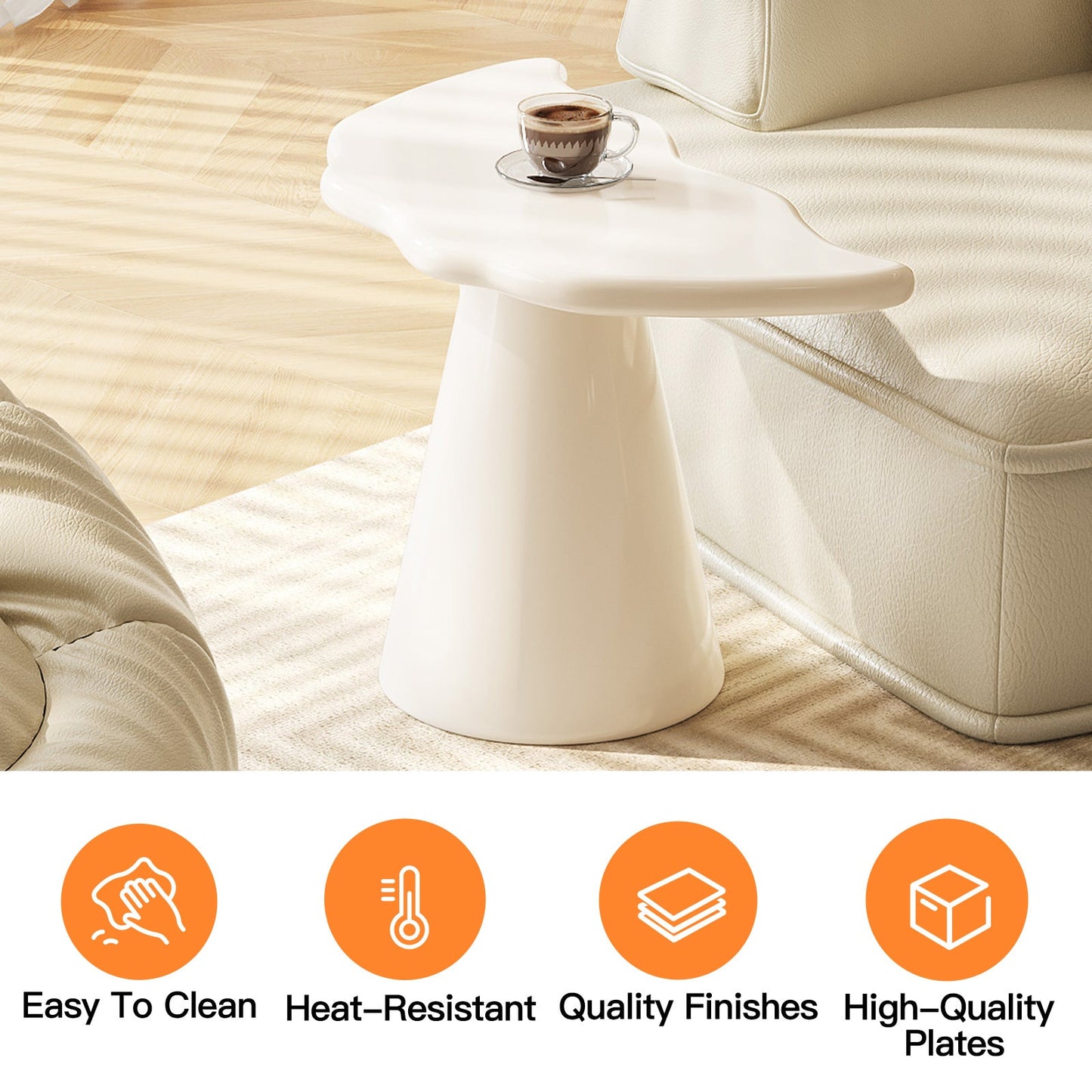 Guyii Irregular Side Table, Cream White End Table, Small Sofa Table