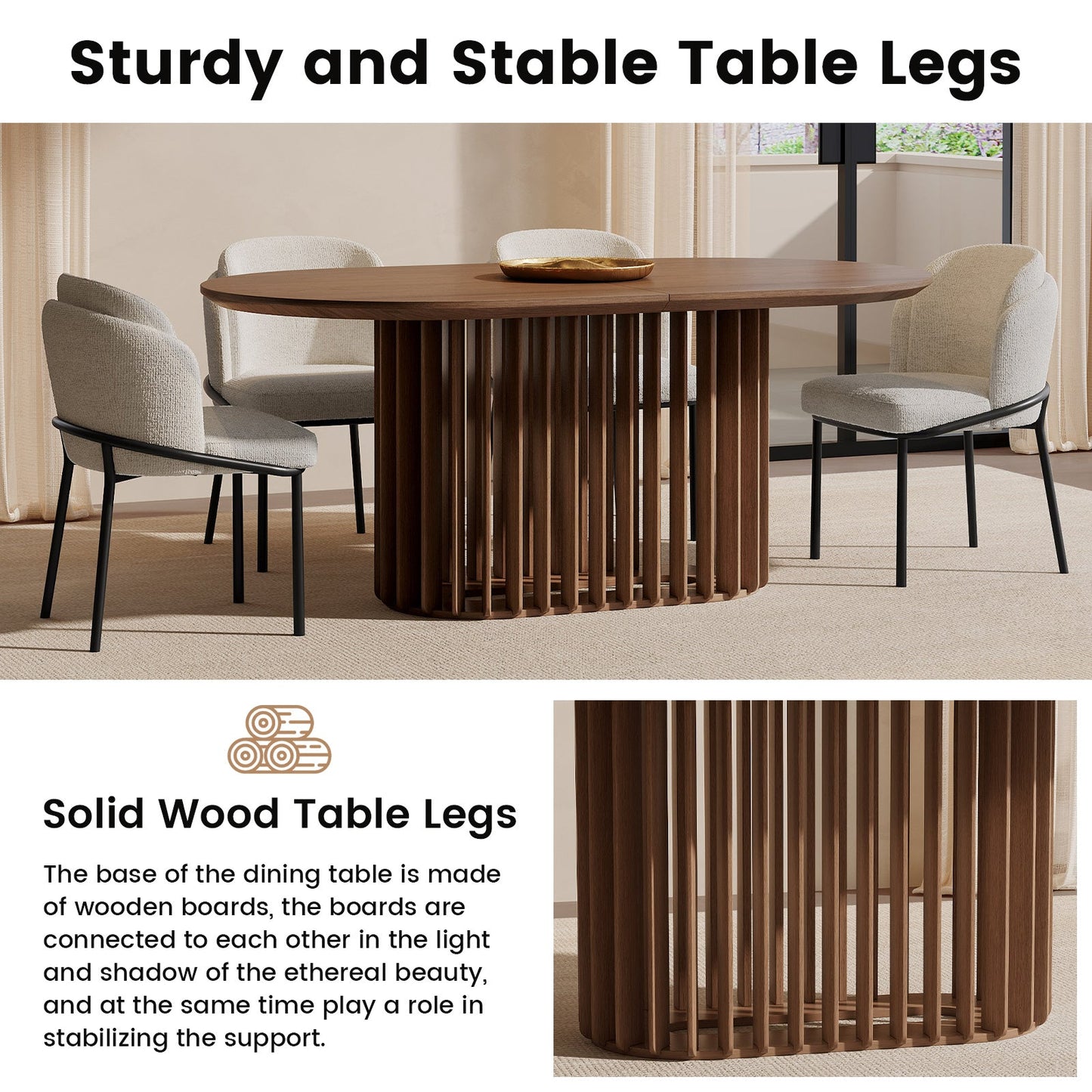 Guyii Dark Walnut Oval Dining Table 78″ – Modern Farmhouse Table for 4–8 People, Table Only