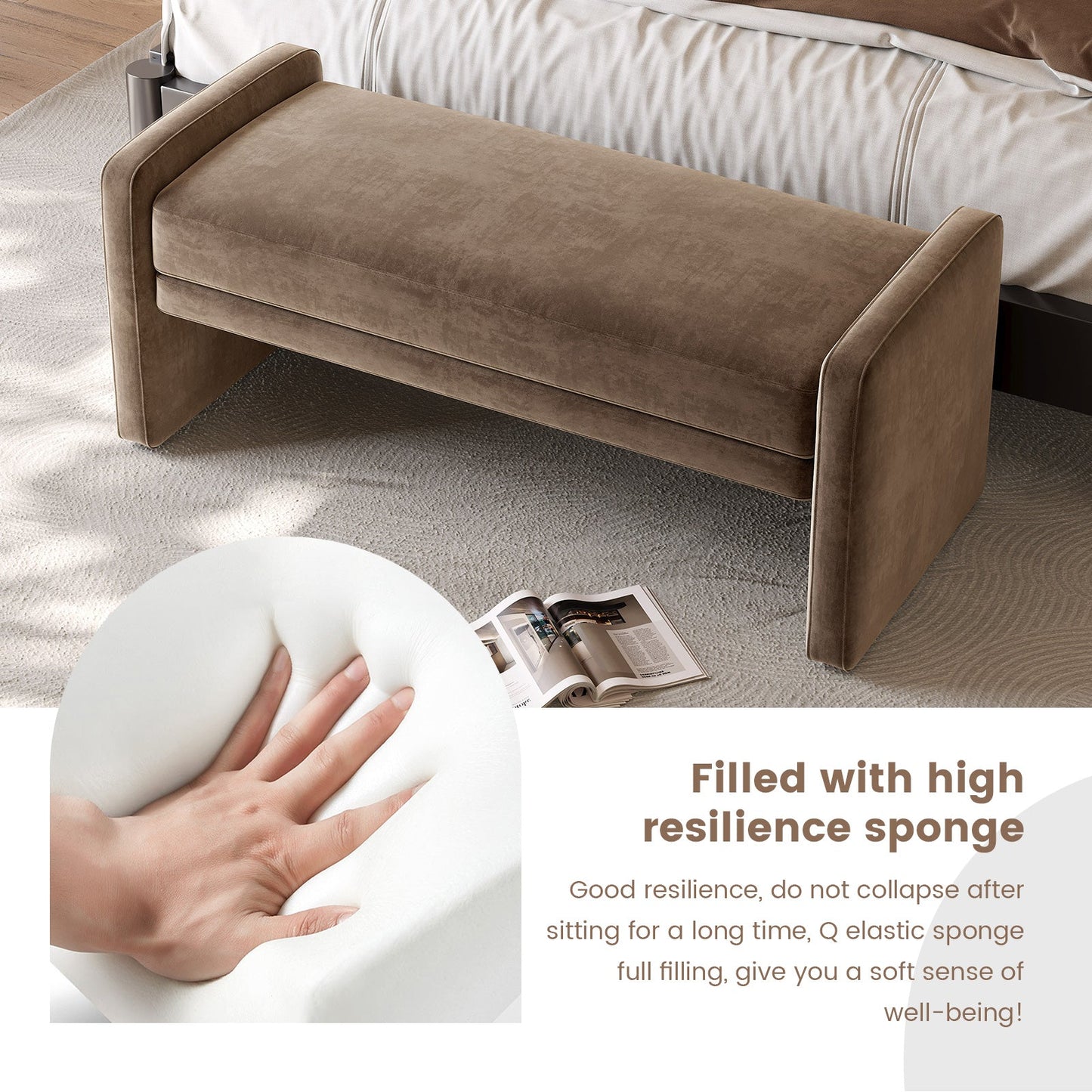 Guyii Deep Brown Multi-Functional Storage Bench – Modern Entryway & Bedroom Seat with Cushion