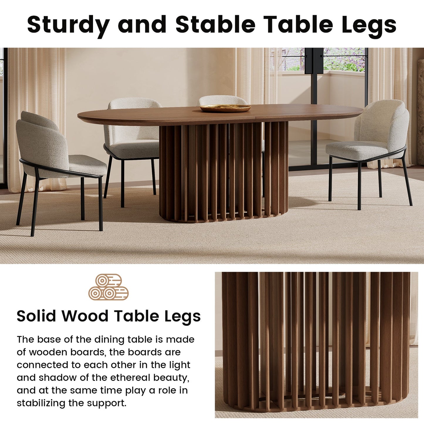 GUYII Modern Farmhouse Large Dining Set, Mid-Century Table & 4-8 Comfortable Chairs