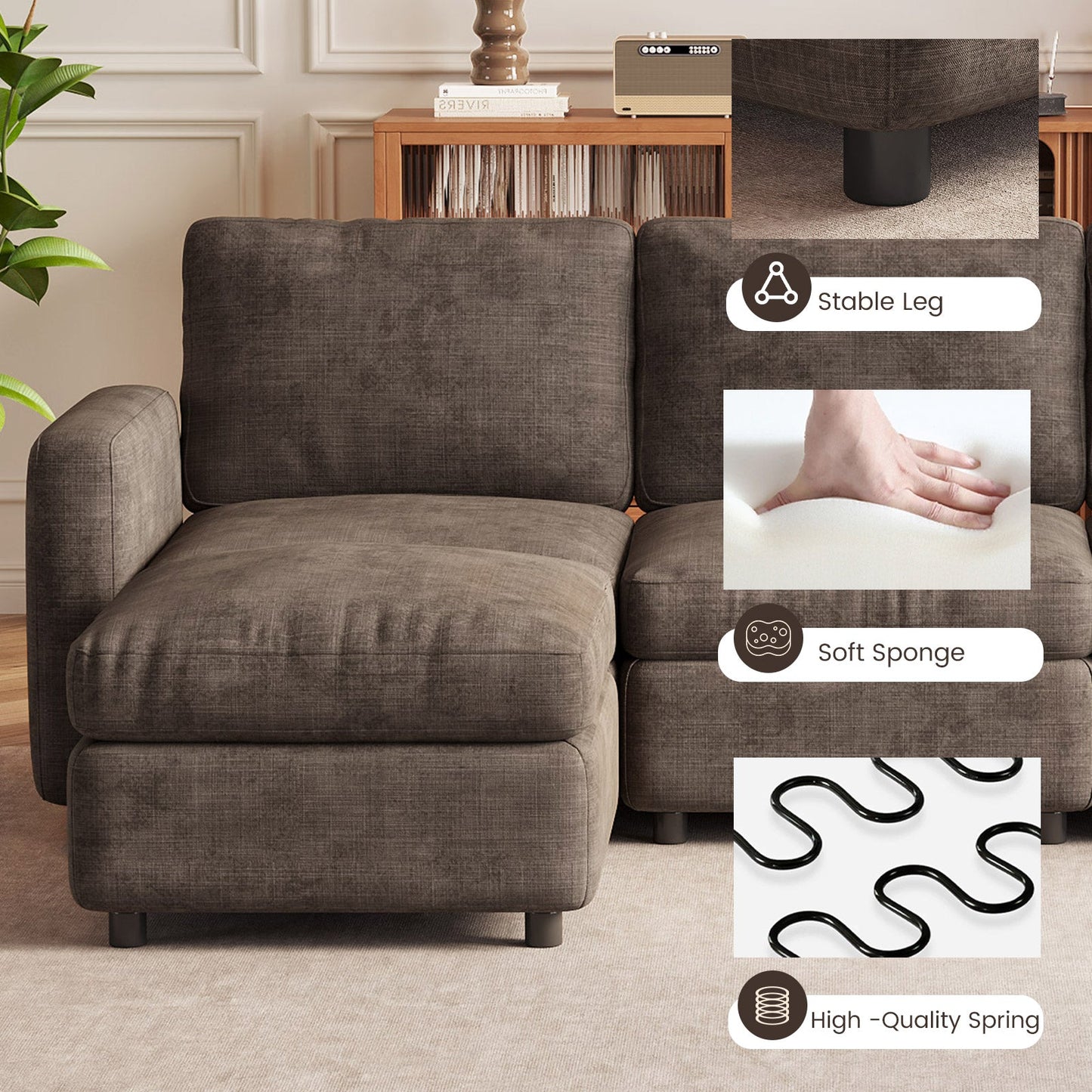 Guyii Oversized Modular Sectional Sofa, Dark Brown 4-9 Seater U-Shaped Convertible Couch with Storage Ottomans, Fabric, Easy Assembly