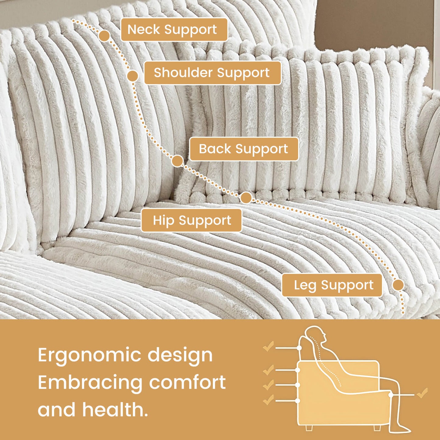 Guyii Oversized Loveseat Sofa with 2 Pillows, Faux Rabbit Fur Fabric Couch
