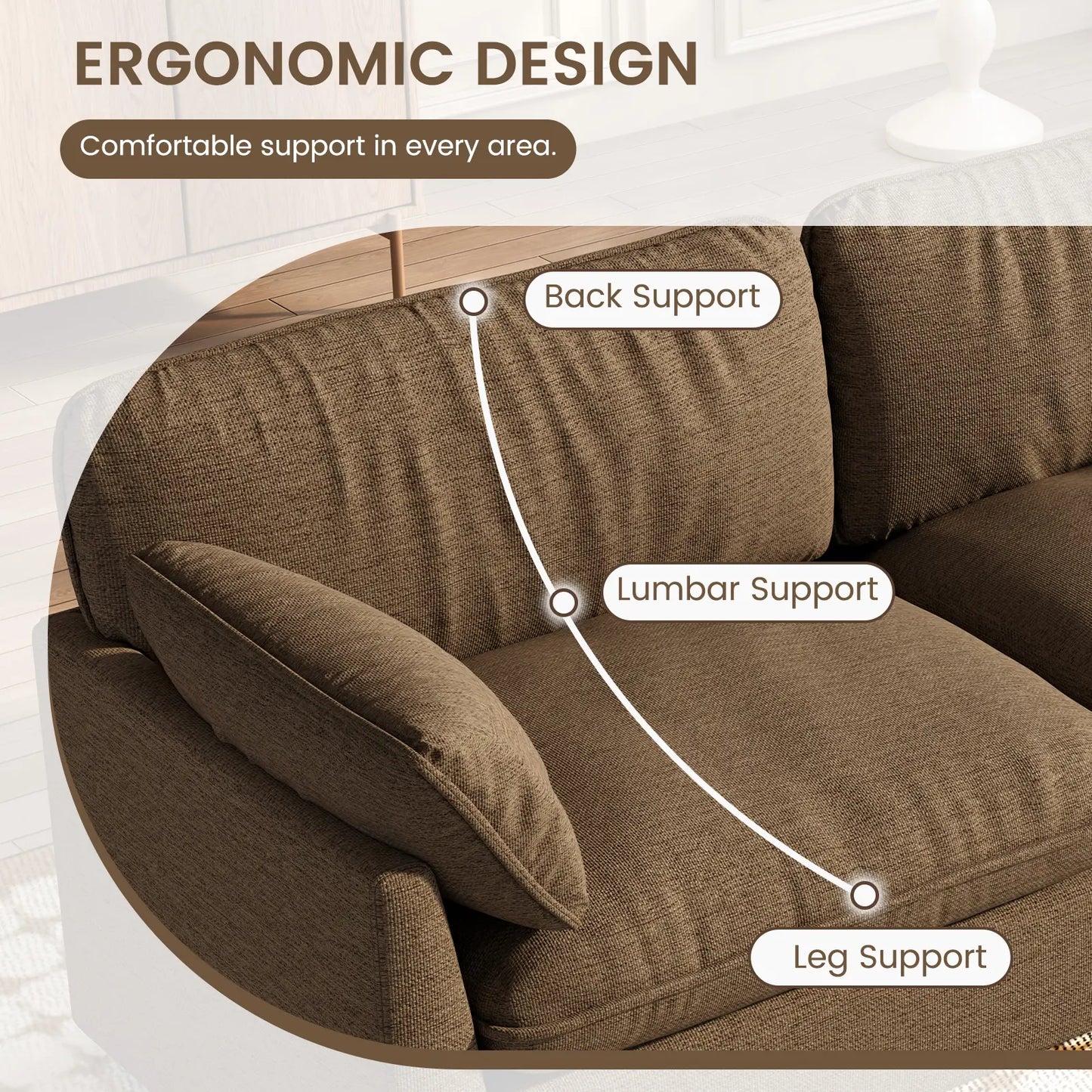 Guyii 82.6" Brown Loveseat Couche for Living Room, Deep Seat Couch with Deep Seat