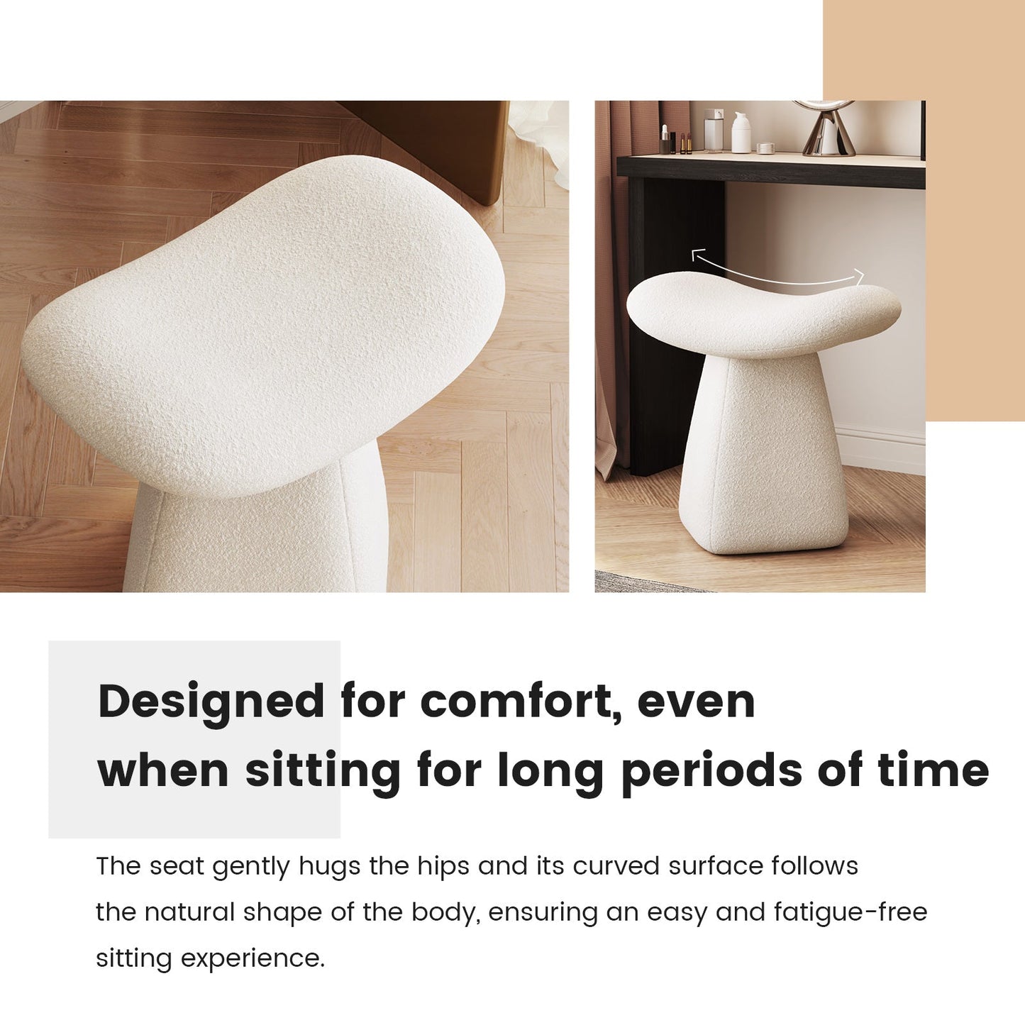 Guyii Boucle Curved Saddle Makeup Stool, Modern Footrest for Dressing Table, Entryway, Living Room