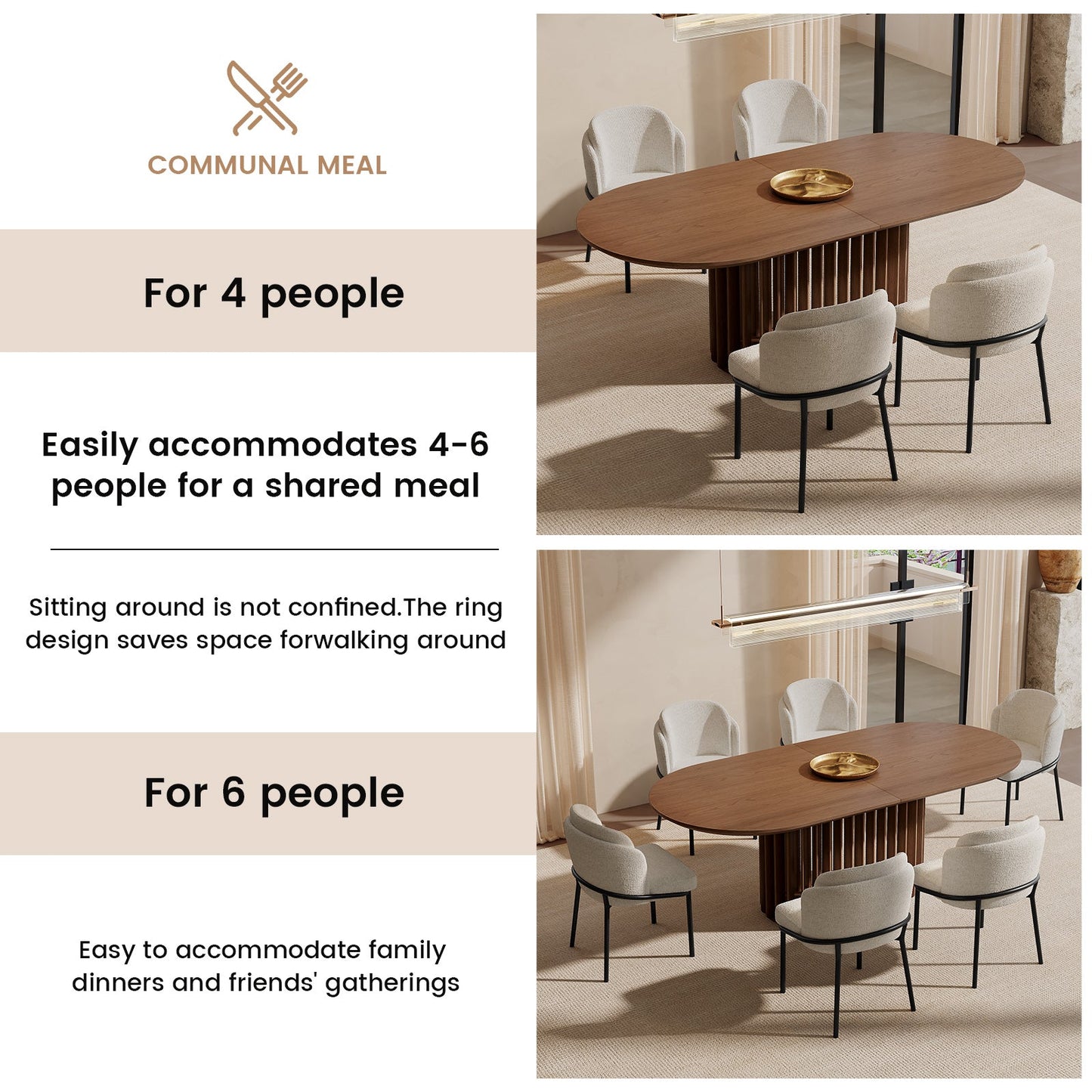 GUYII Modern Farmhouse Large Dining Set, Mid-Century Table & 4-8 Comfortable Chairs