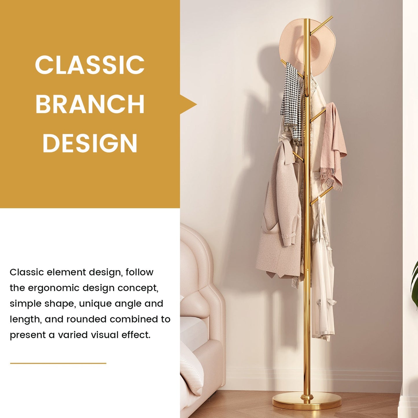 Guyii Metal Coat Rack with 8 Hooks, Modern Tree Branch Style Stand for Coats, Hats, Scarves